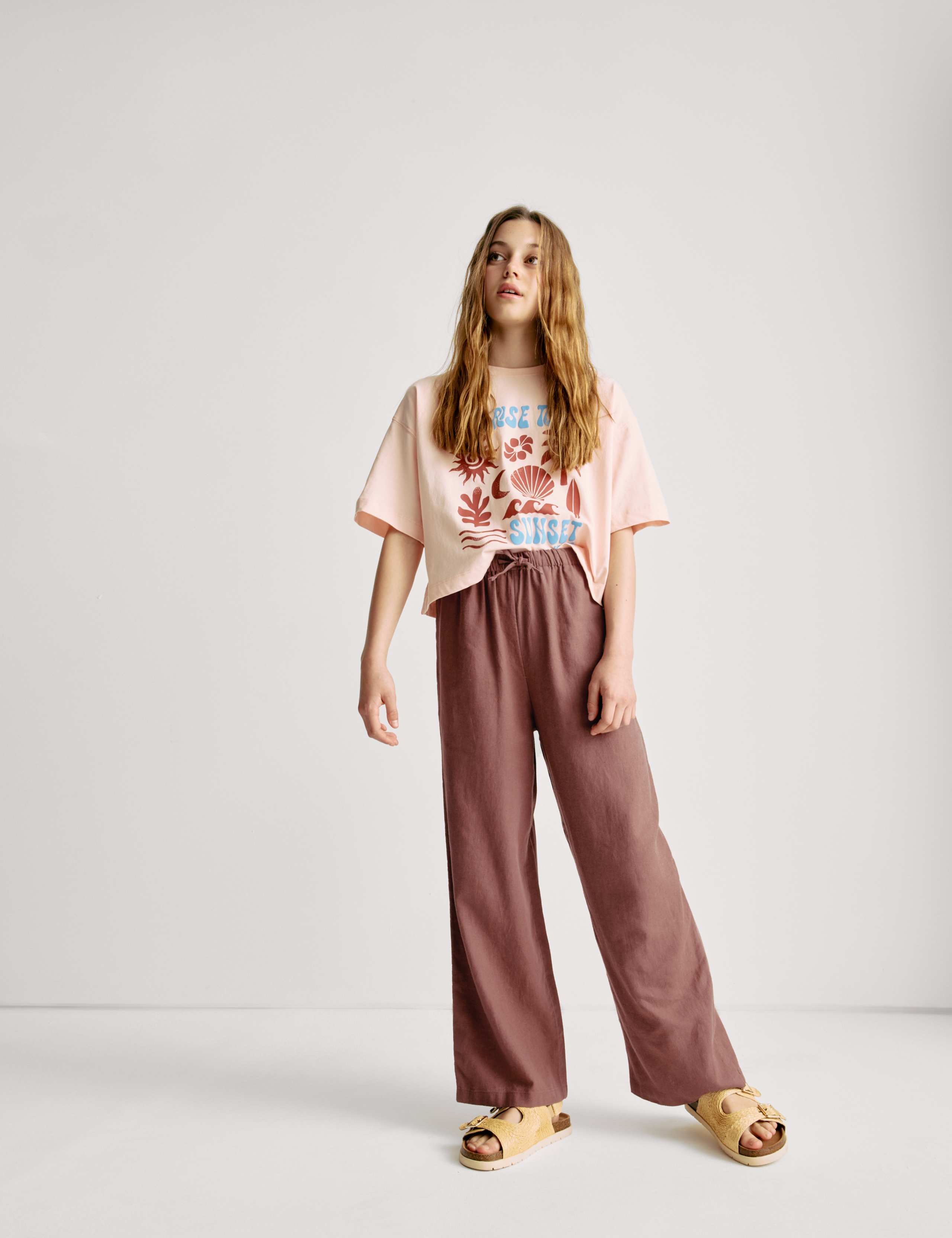 Wide Leg Linen Rich Trousers (6-16 Yrs) 1 of 6