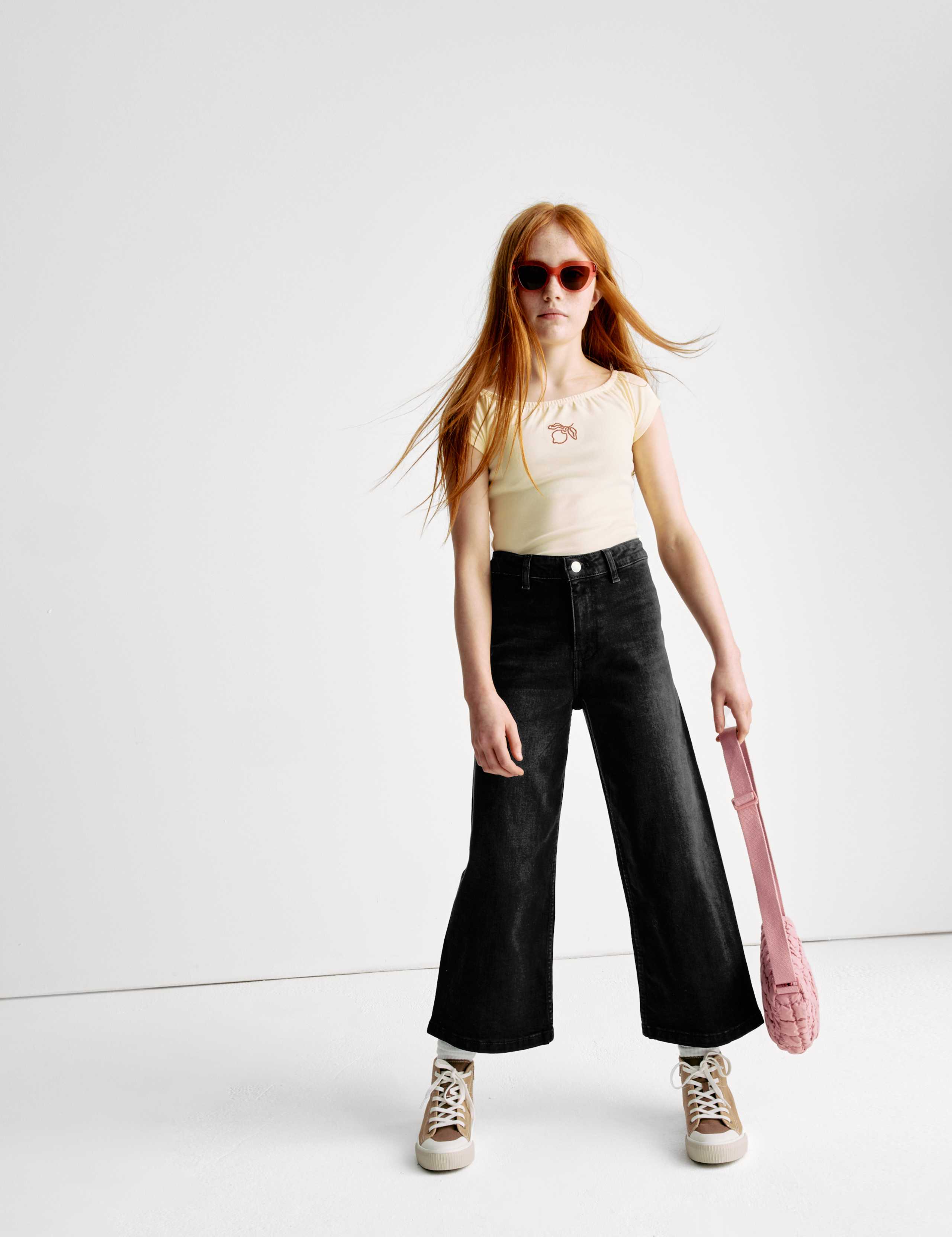 Wide Leg Cotton Rich Cropped Jeans (6-16 Yrs) 3 of 10