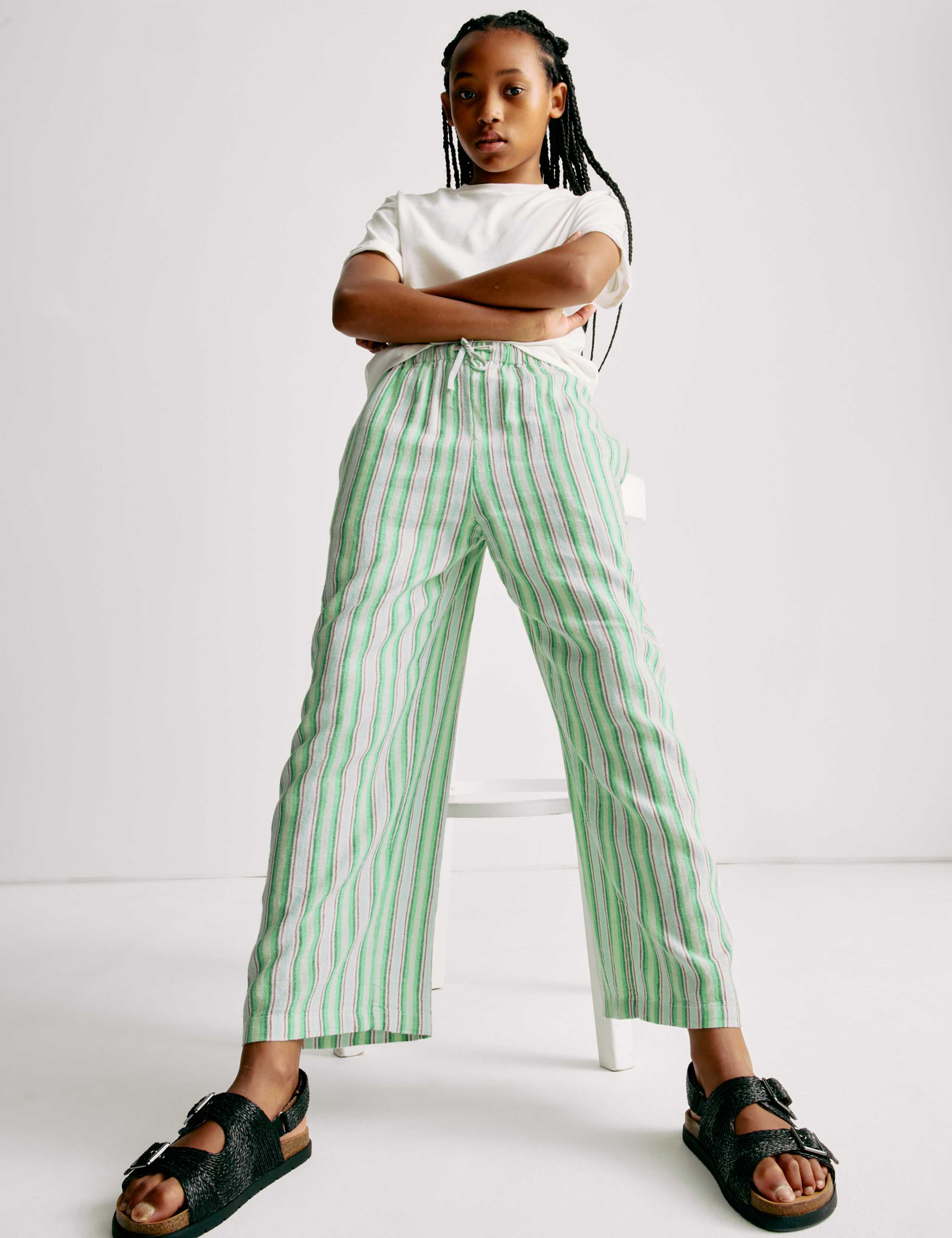 Wide Leg Linen Striped Trousers (6-16 Yrs) 1 of 7