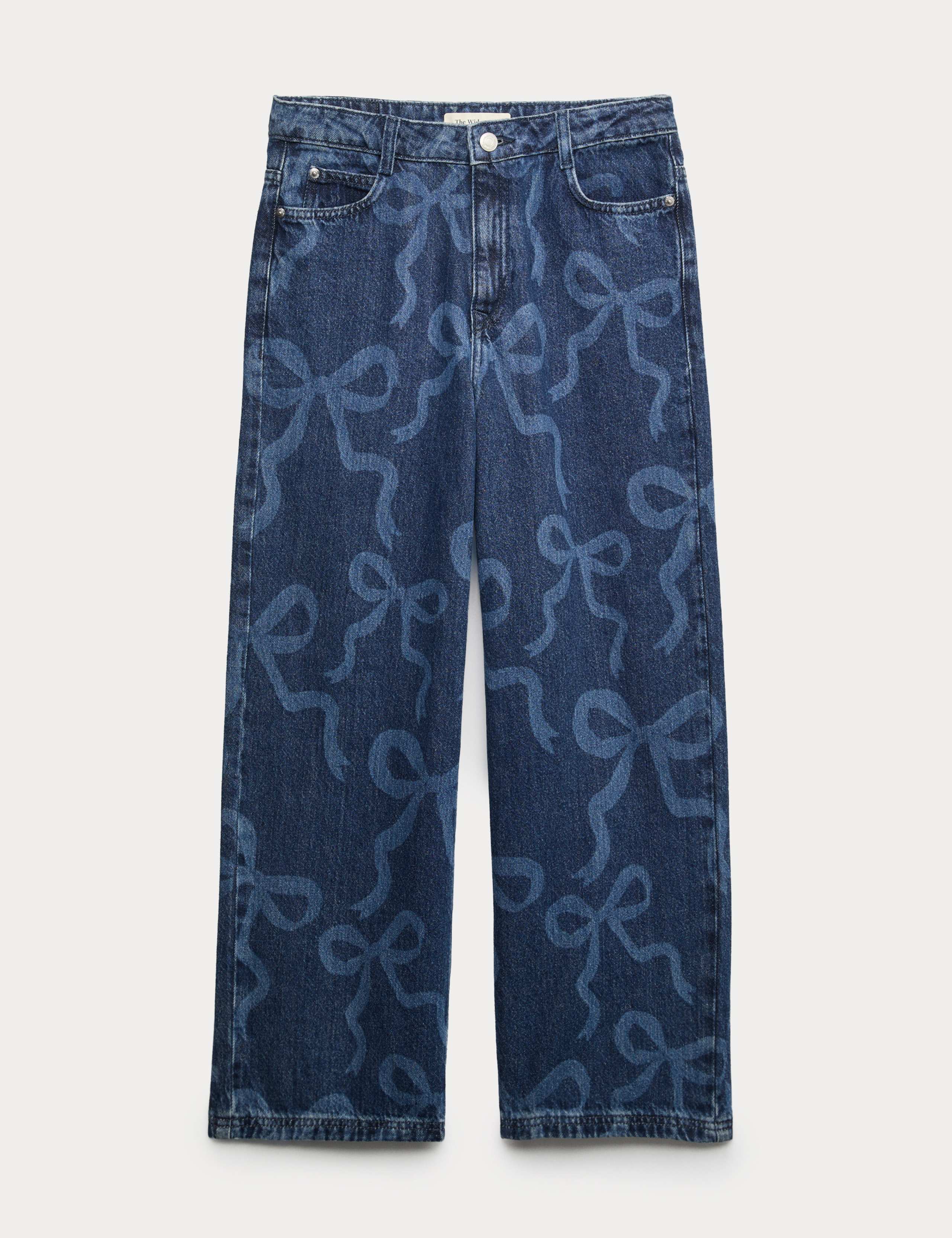 Denim Bow Print Wide Leg Jeans (2-16 Yrs) 1 of 2