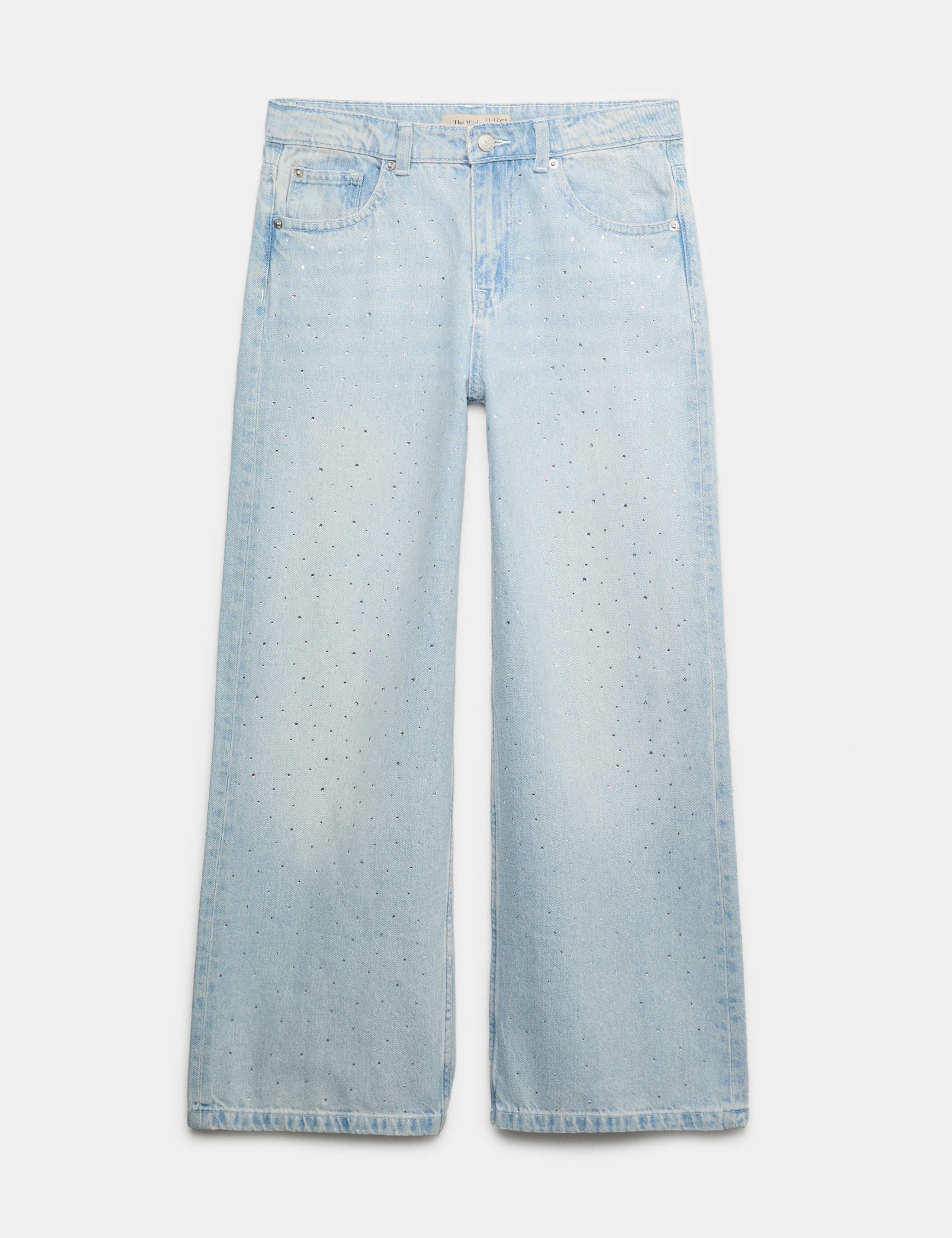 Denim Wide Leg Diamante Jeans (6-16 Yrs) 2 of 6