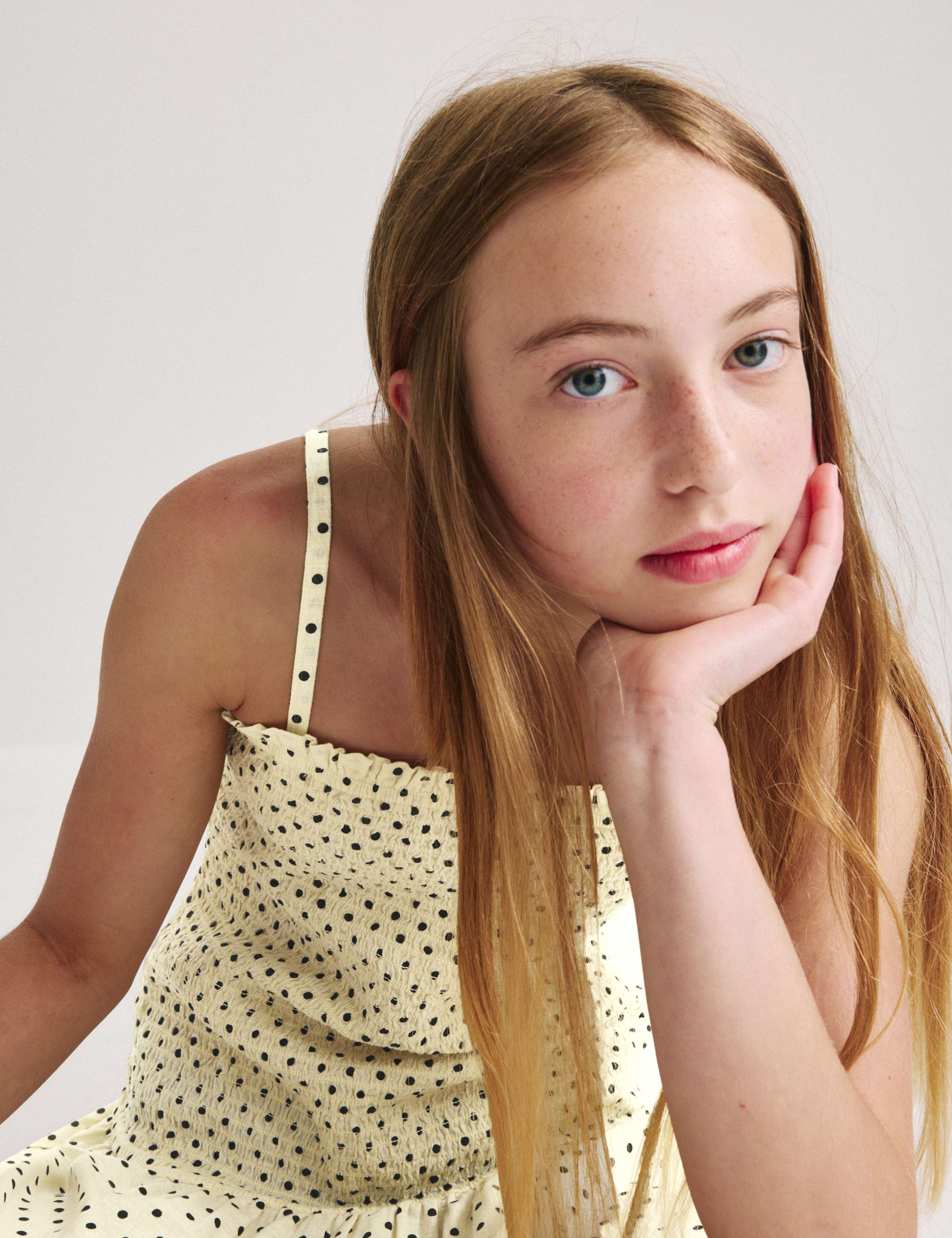 Pure Cotton Spot Print Shirred Dress (6-16 Yrs) 3 of 7