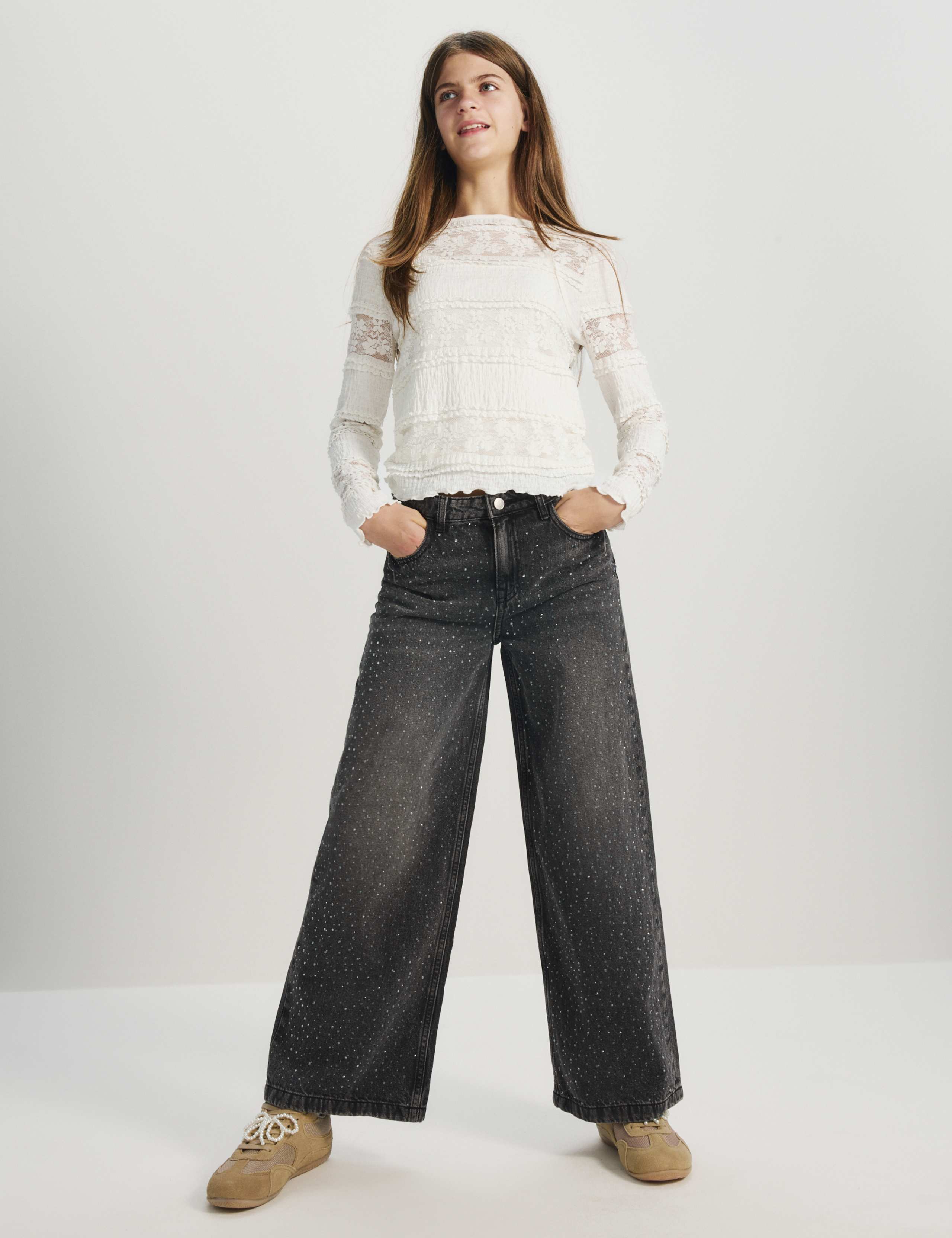 Diamanté Wide Leg Denim Jeans (6-16 Years) 3 of 6
