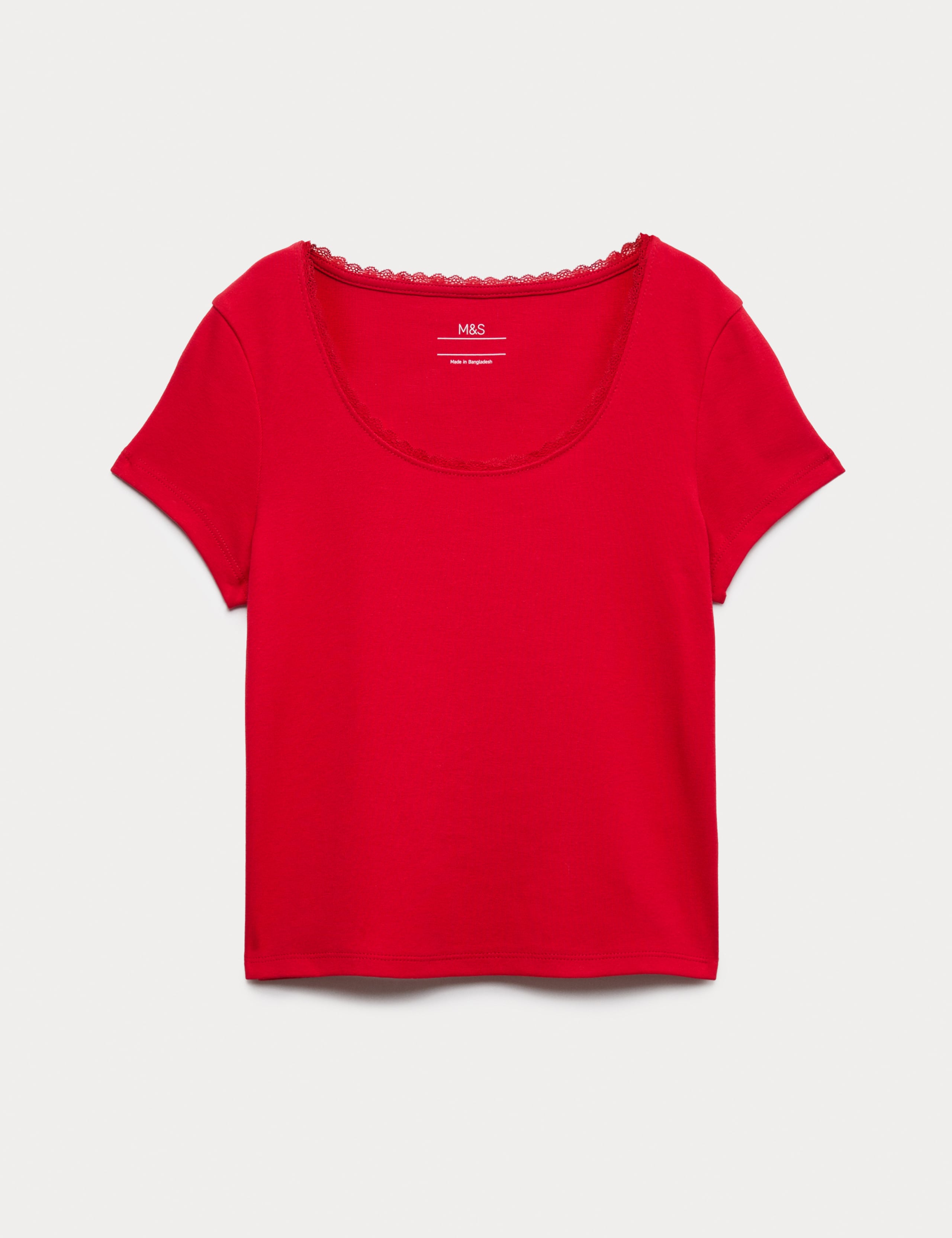Cotton Rich Lace Trim Fitted Crop T-Shirt (6-16 Yrs) 1 of 1