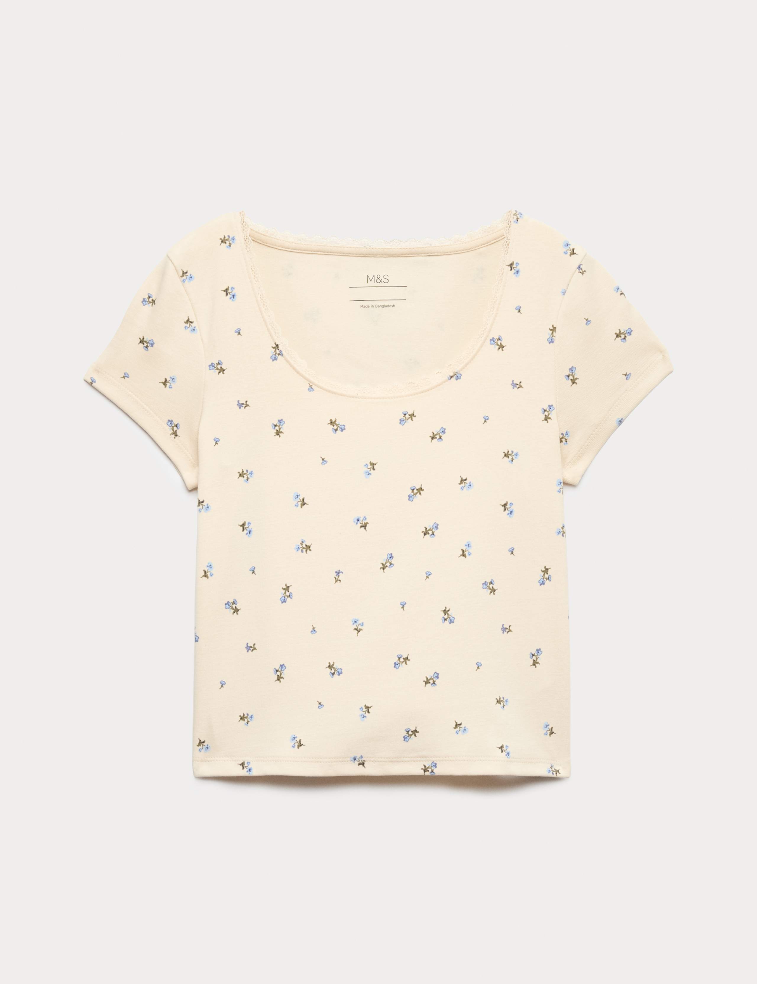 Cotton Rich Lace Trim Fitted Crop T-Shirt (6-16 Yrs) 2 of 6