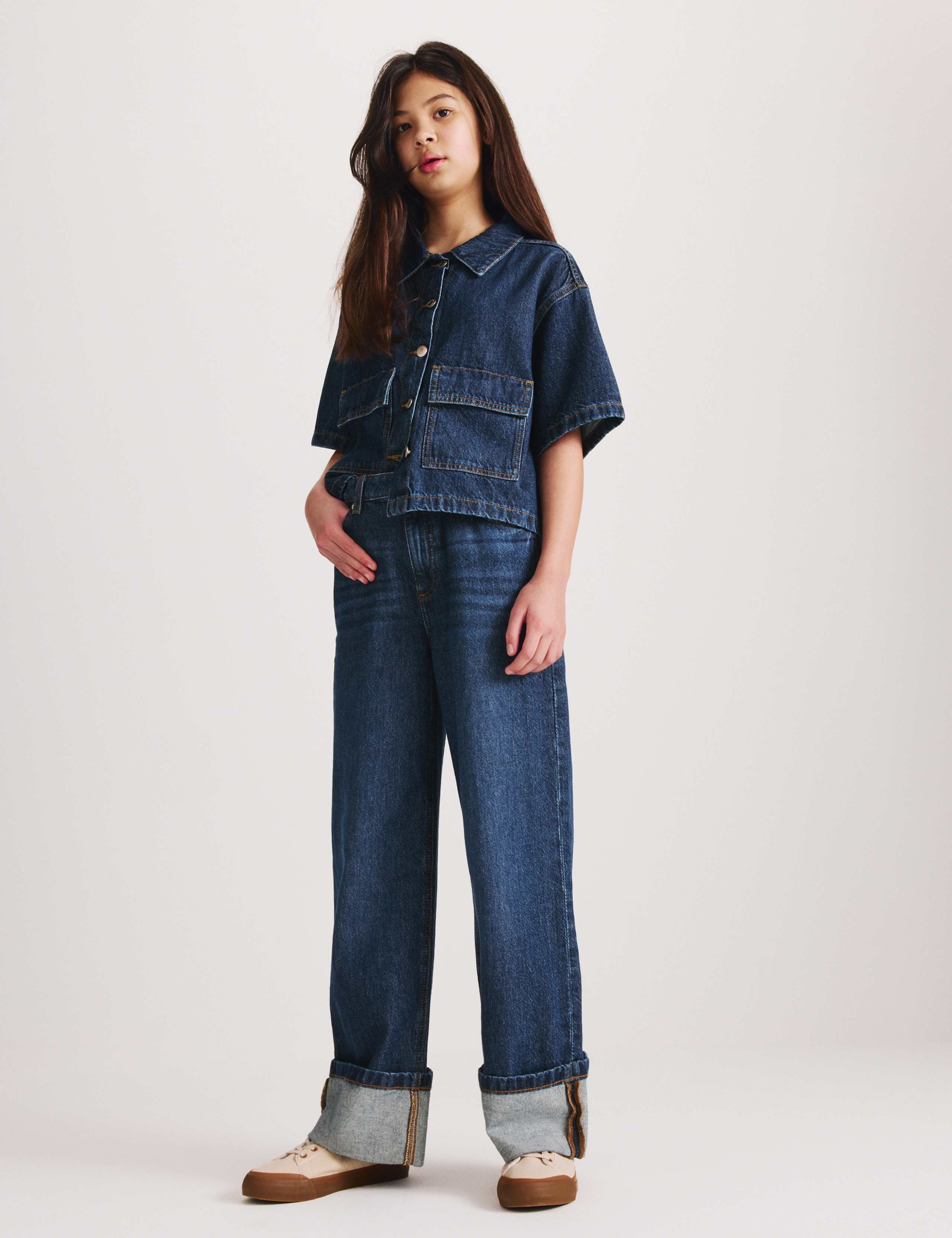 Denim Wide Leg Turn Up Jeans (6-16 Yrs) 3 of 6