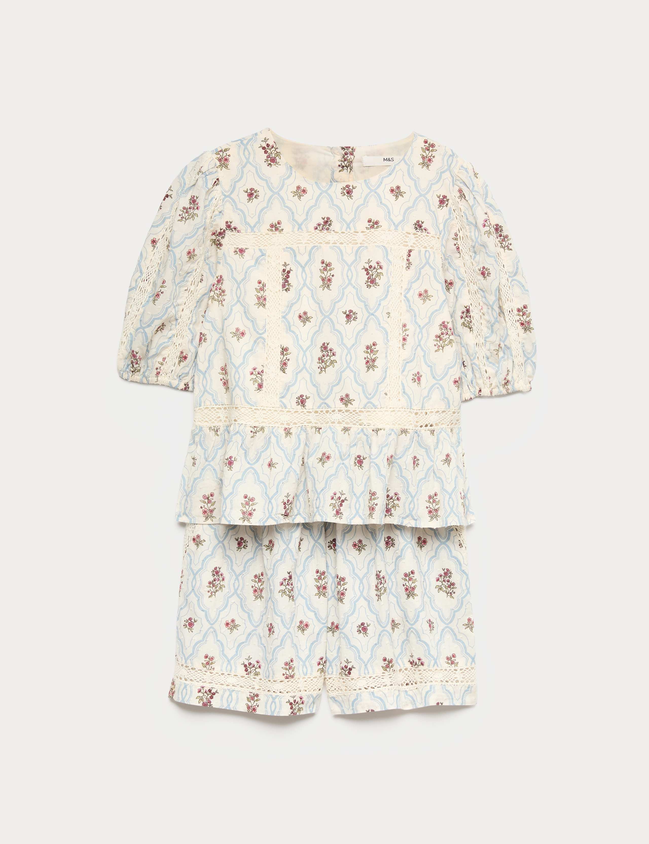 2 Piece Pure Cotton Floral Lace Trim Outfit (6-16 Yrs) 1 of 2