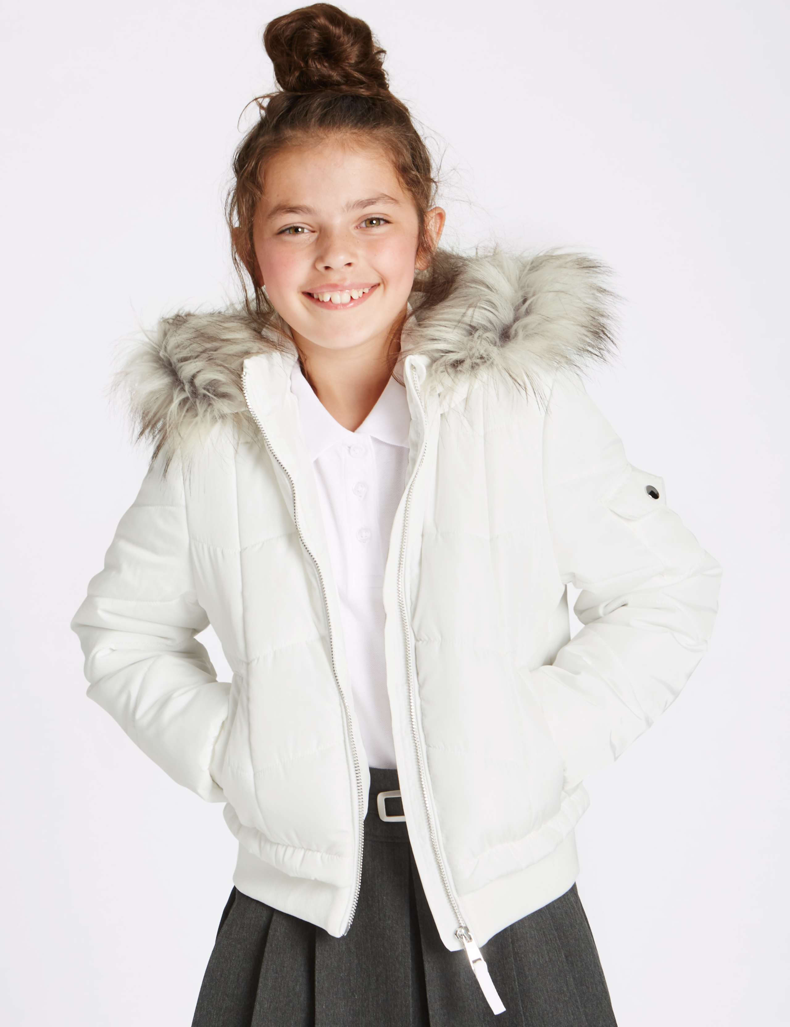 Faux Fur Zip Through Jacket with Stormwear™ (3-16 Years) 1 of 7