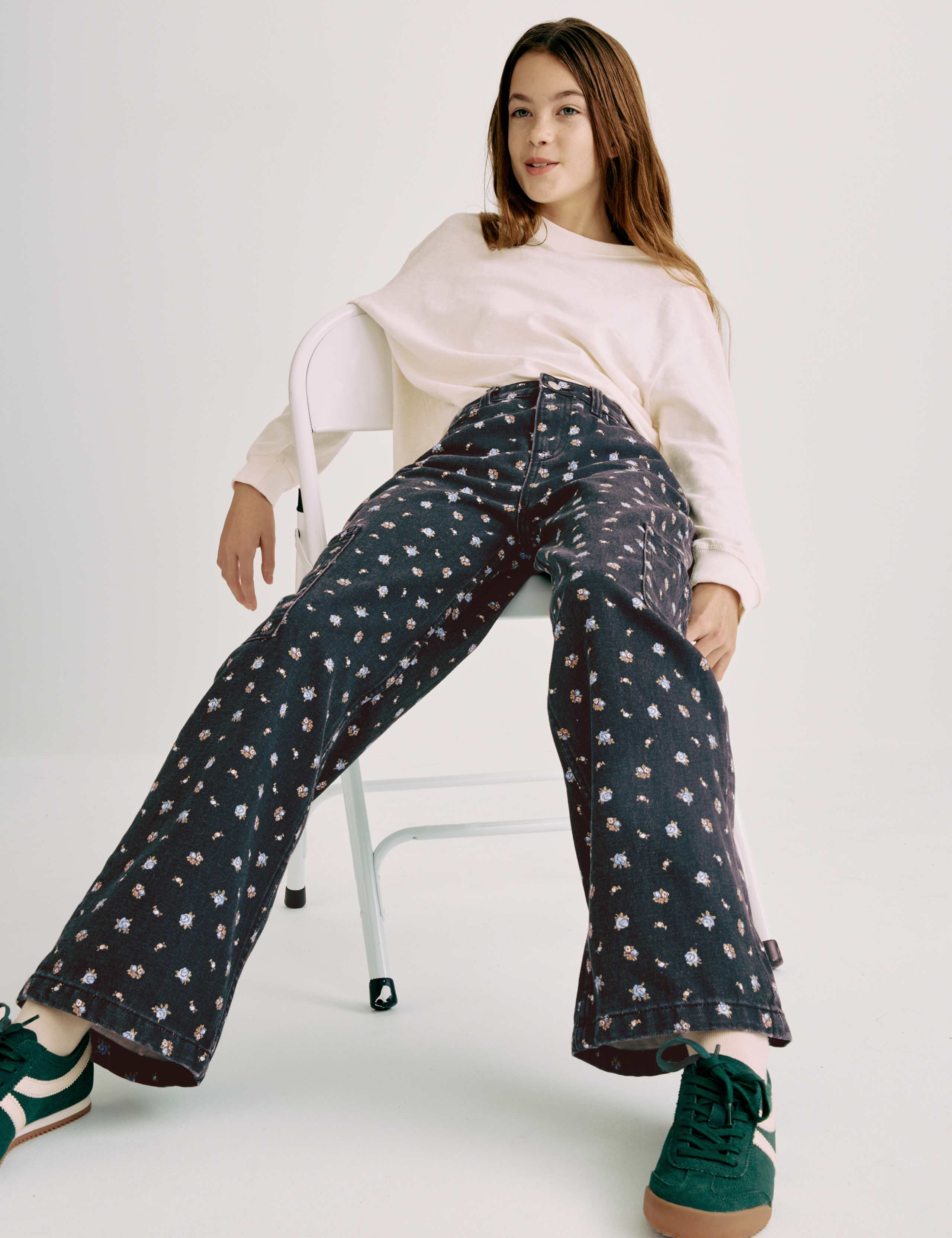 Wide Leg Floral Print Cargo Jeans (6-16 Yrs) 1 of 7