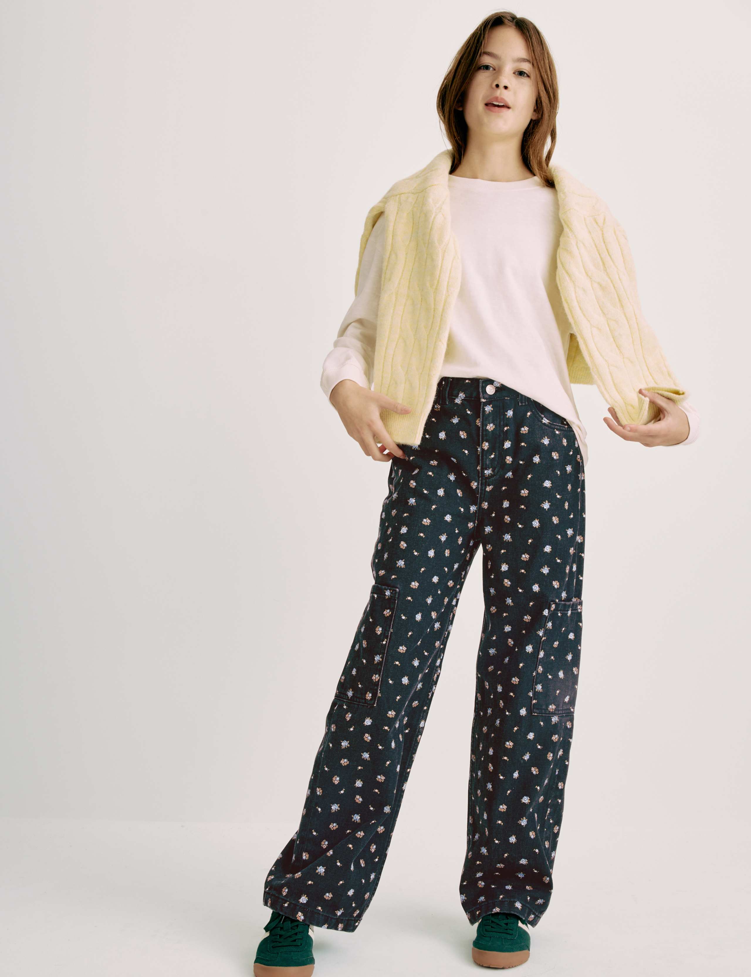 Denim Floral Print Wide Leg Cargo Jeans (6-16 Yrs) 4 of 7