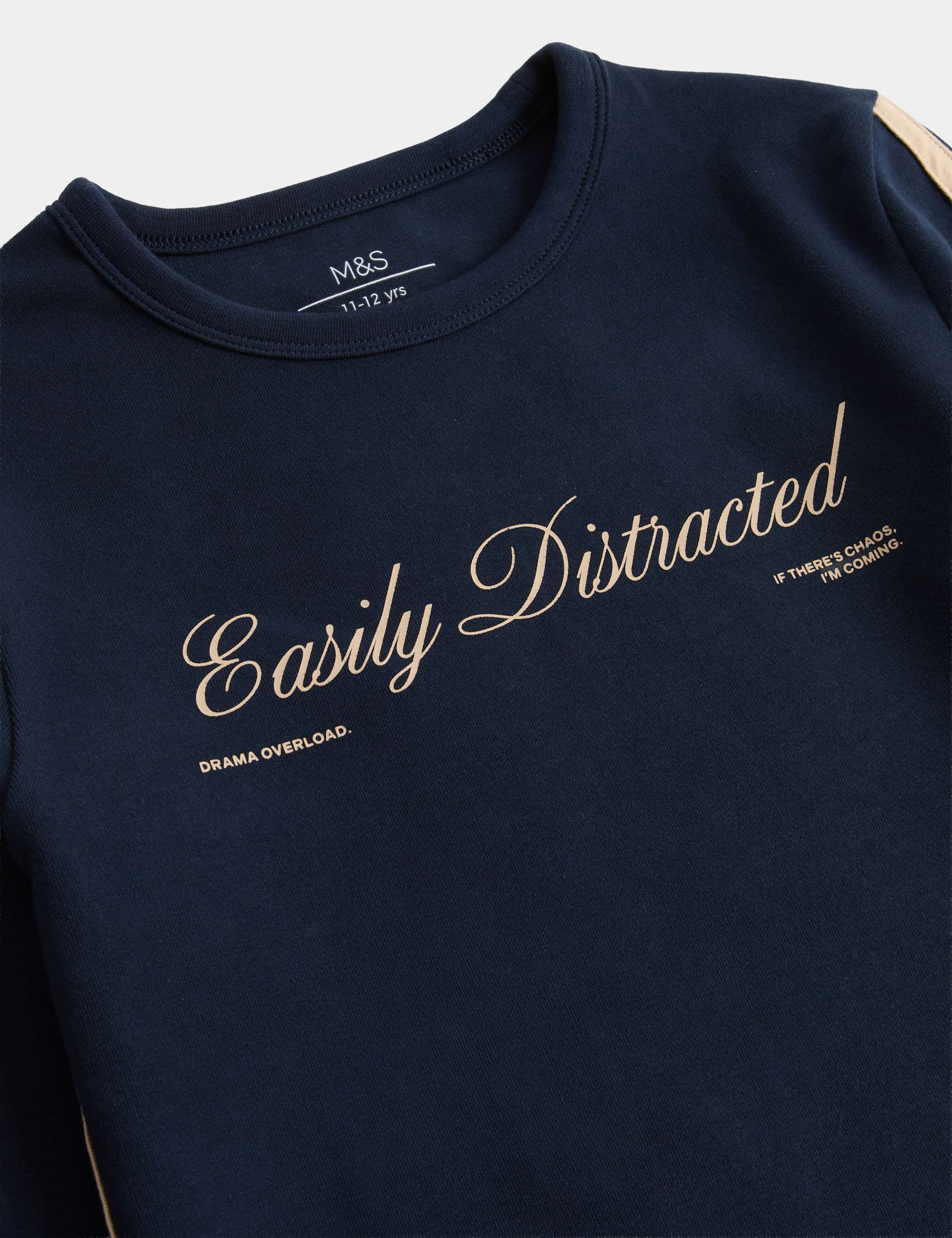 Cotton Rich Easily Distracted Slogan Top (6-16 Yrs) 2 of 2