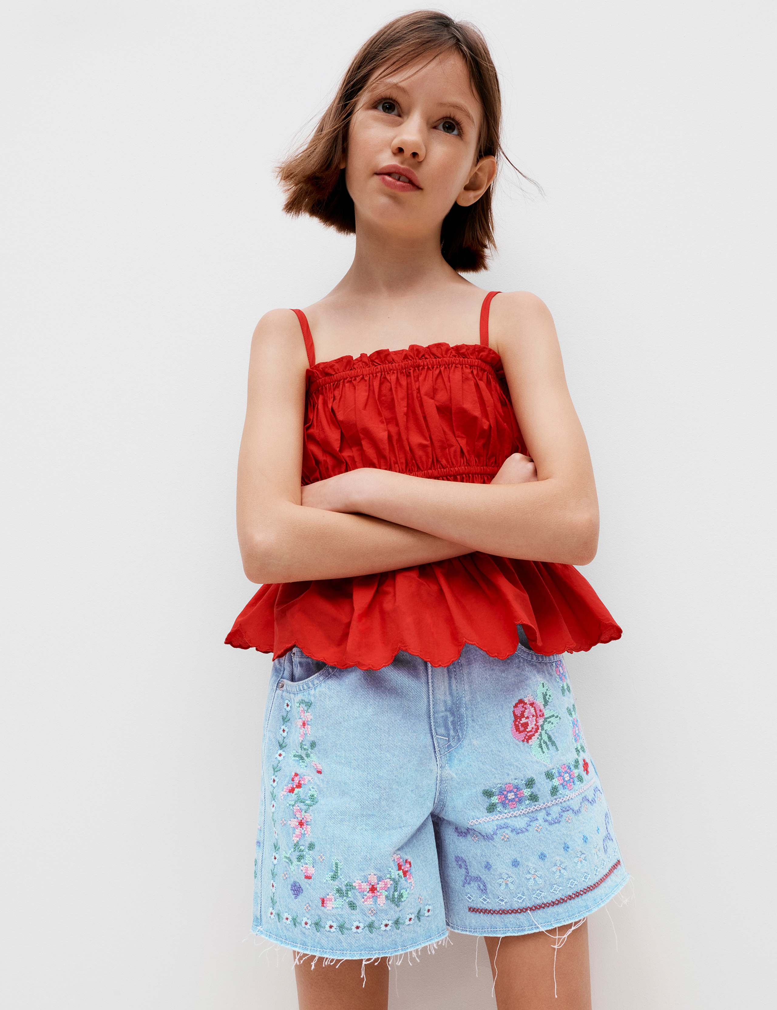 Denim Cross Stitch Bermuda Shorts (6-16 Yrs) 1 of 4