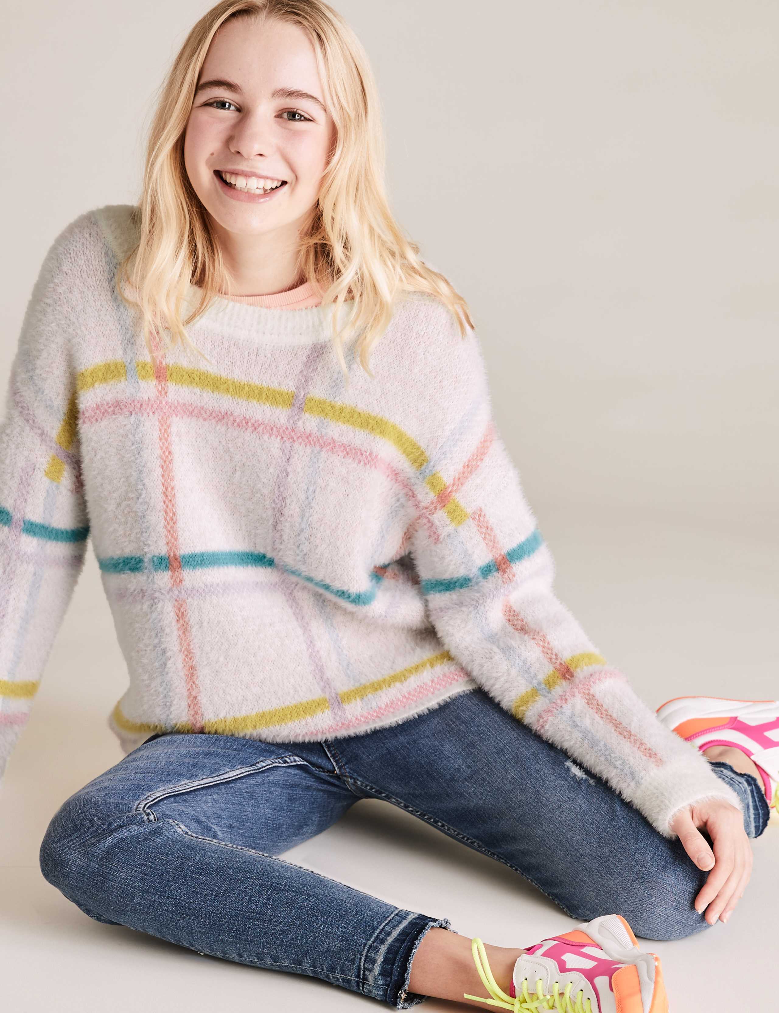 Check Knitted Jumper (6-16 Yrs) 1 of 4