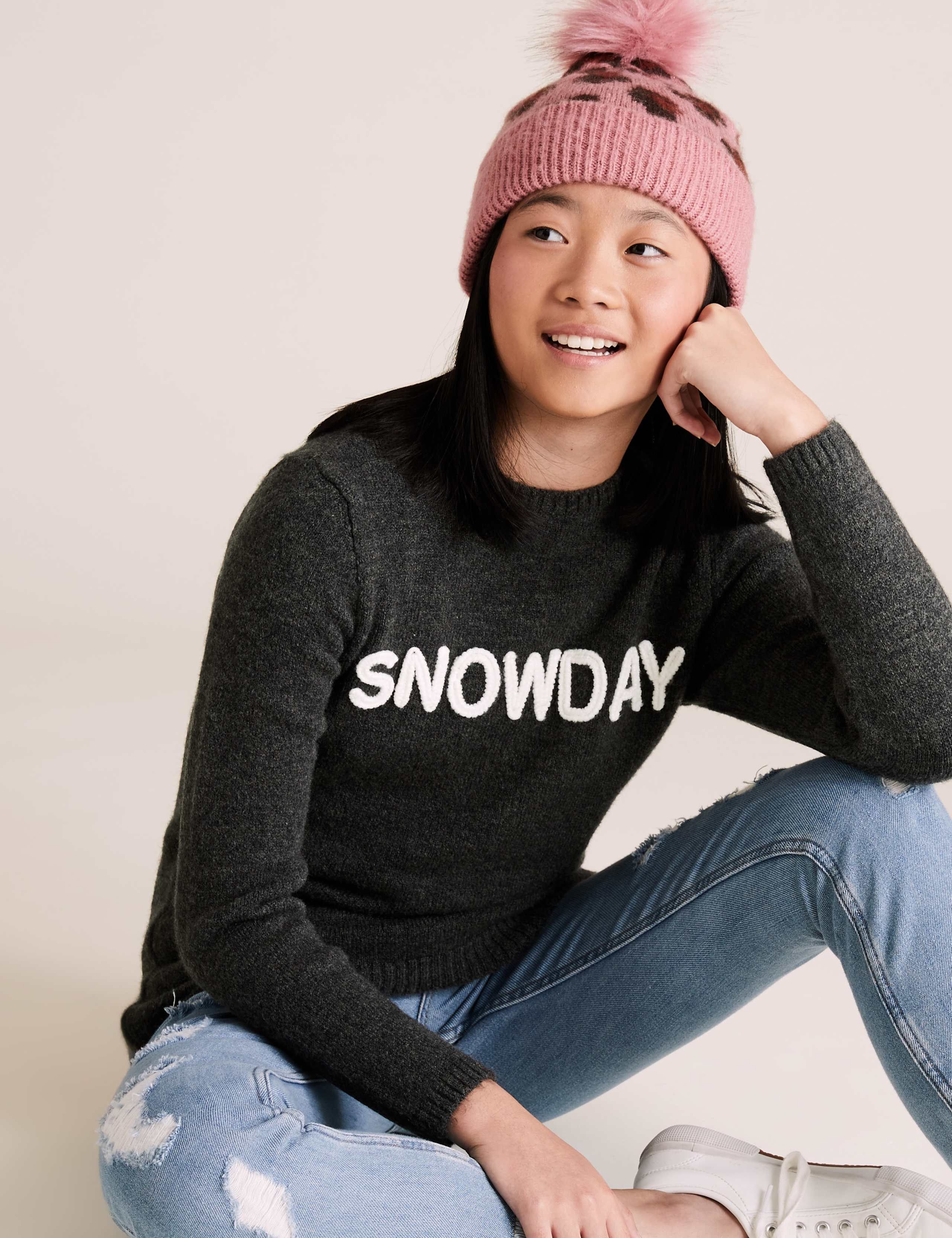 Knitted Snowday Slogan Jumper (6-16 Yrs) 1 of 4