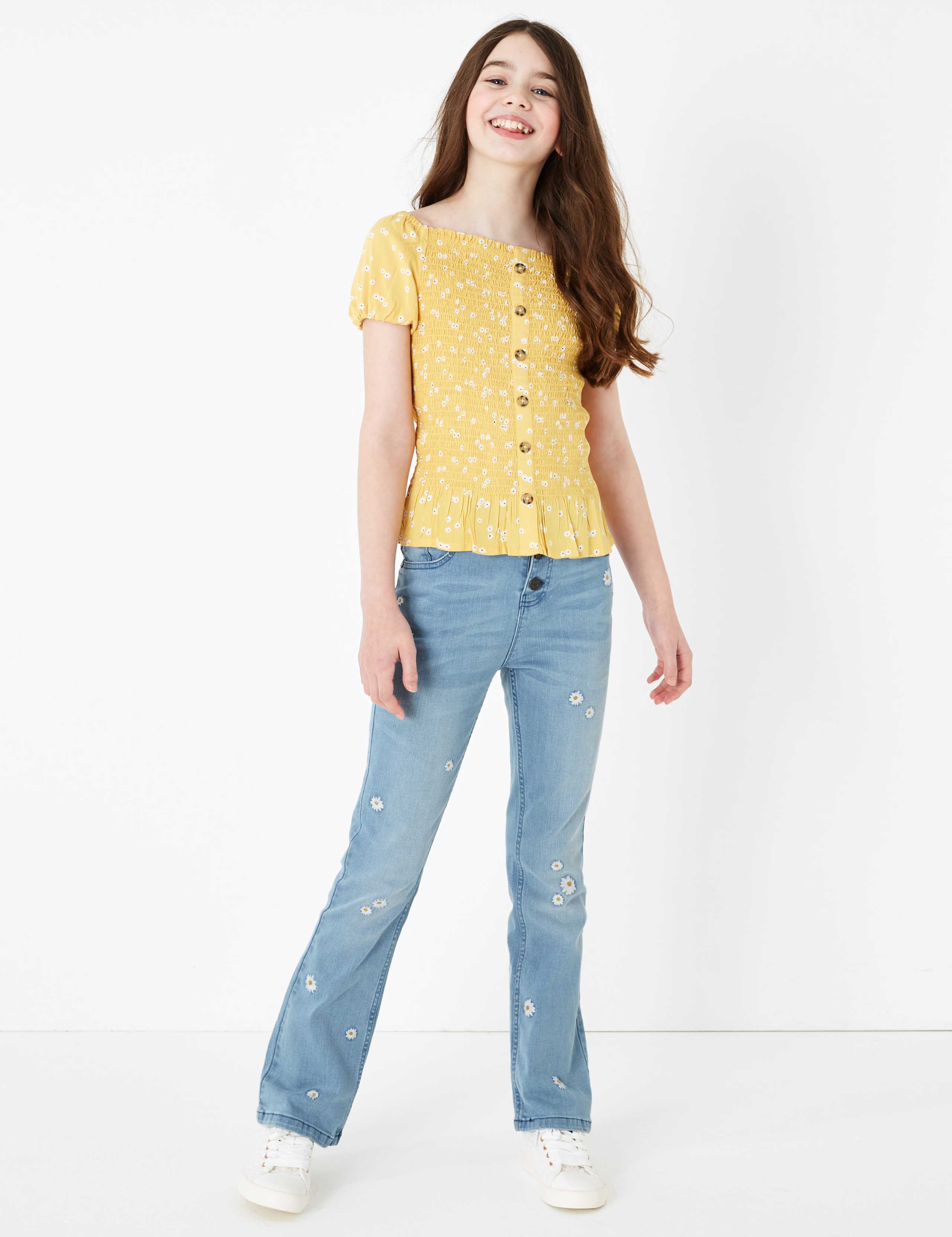 Cotton Embroidered Floral Jeans (6-16 Yrs) 1 of 6