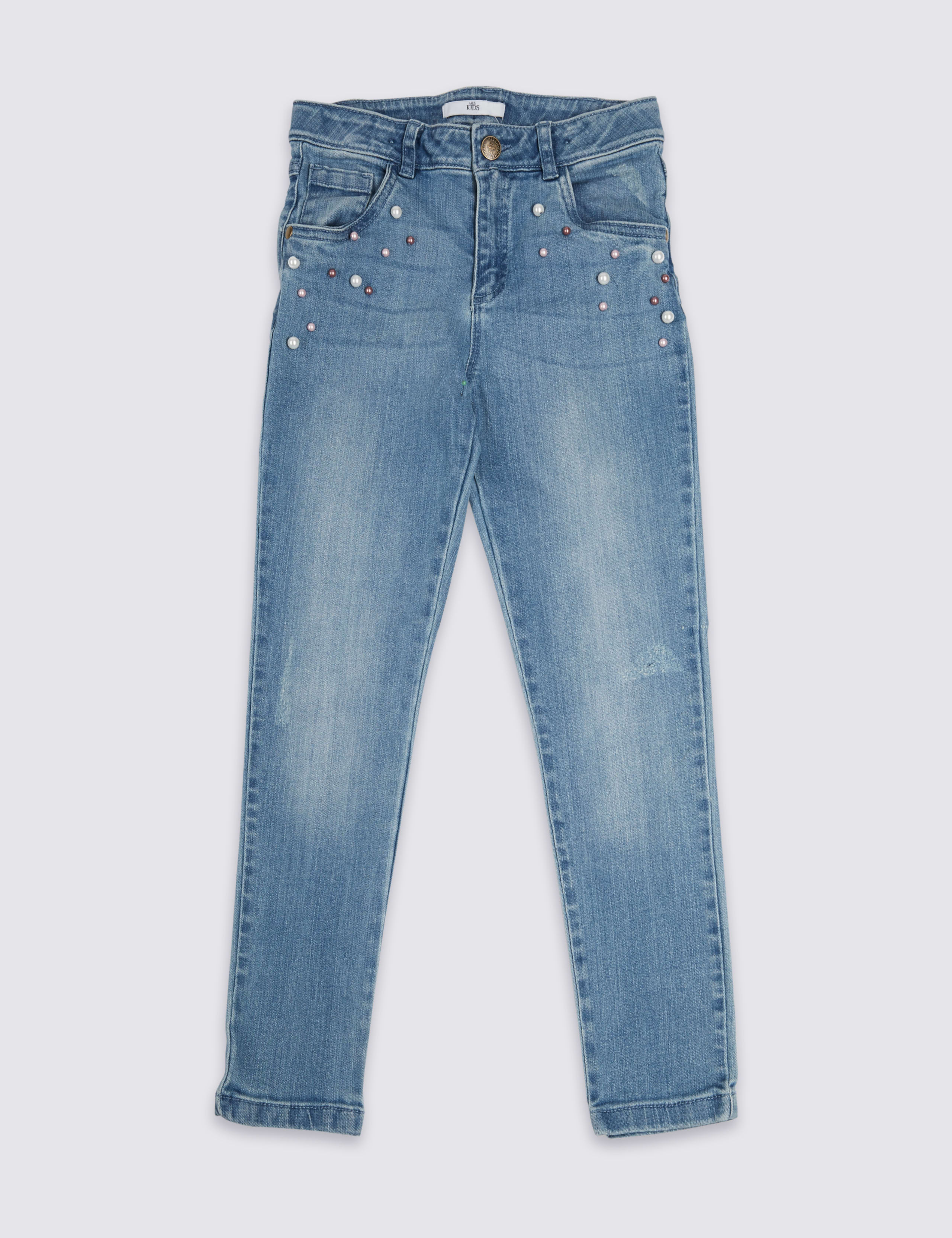 Cotton Pearl Embellished Jeans (3-16 Years) 2 of 4