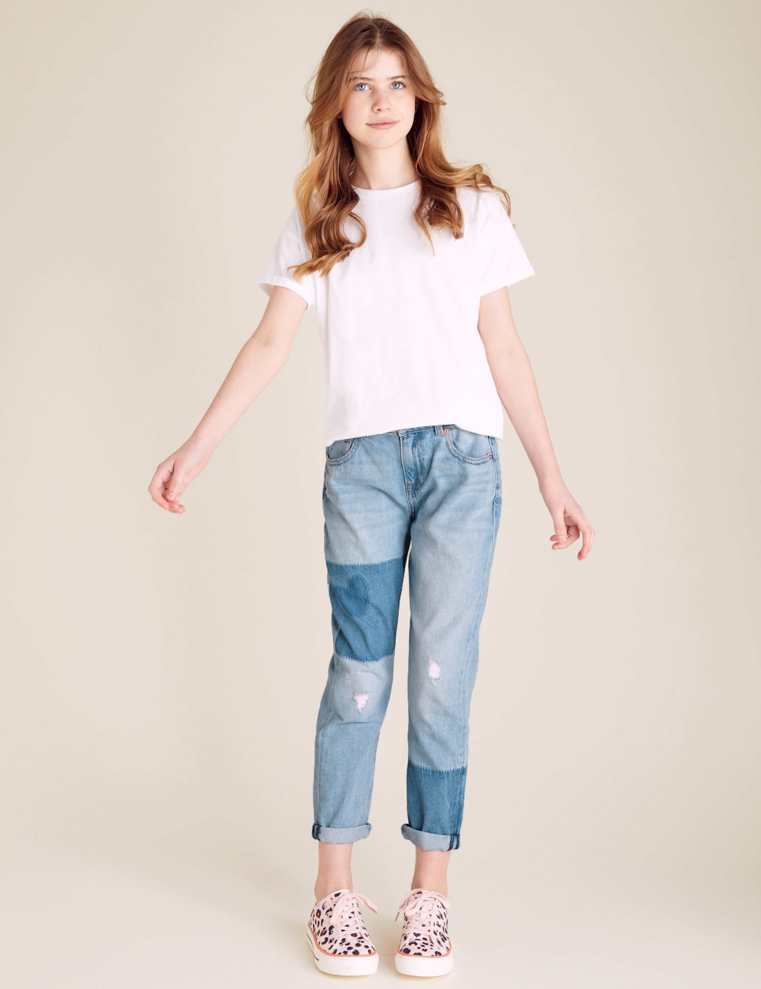 Mom Fit Denim Patchwork Jeans (6-16 Yrs) 1 of 5