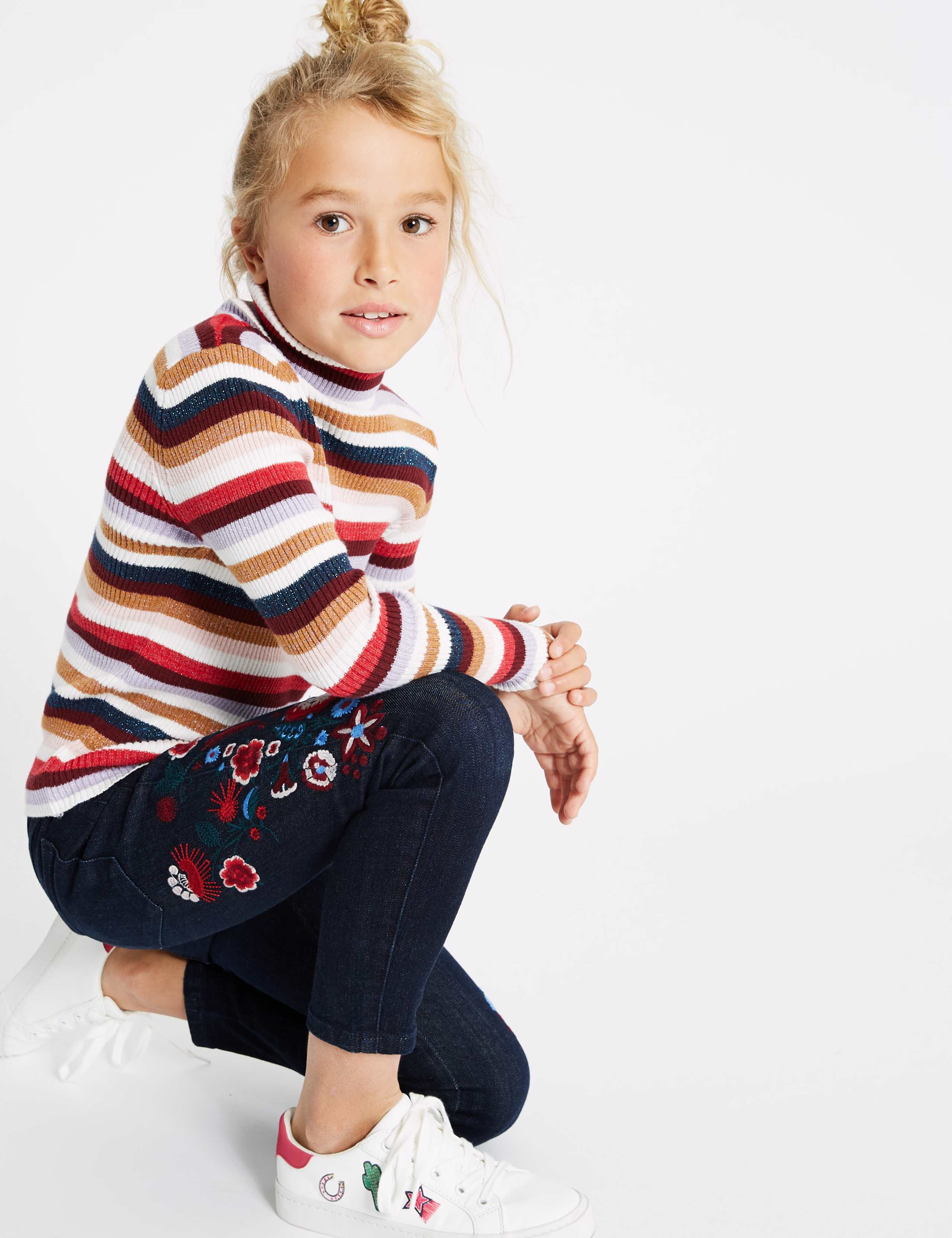 Embroidered Cotton Jean with Stretch (3-16 Years) 1 of 4