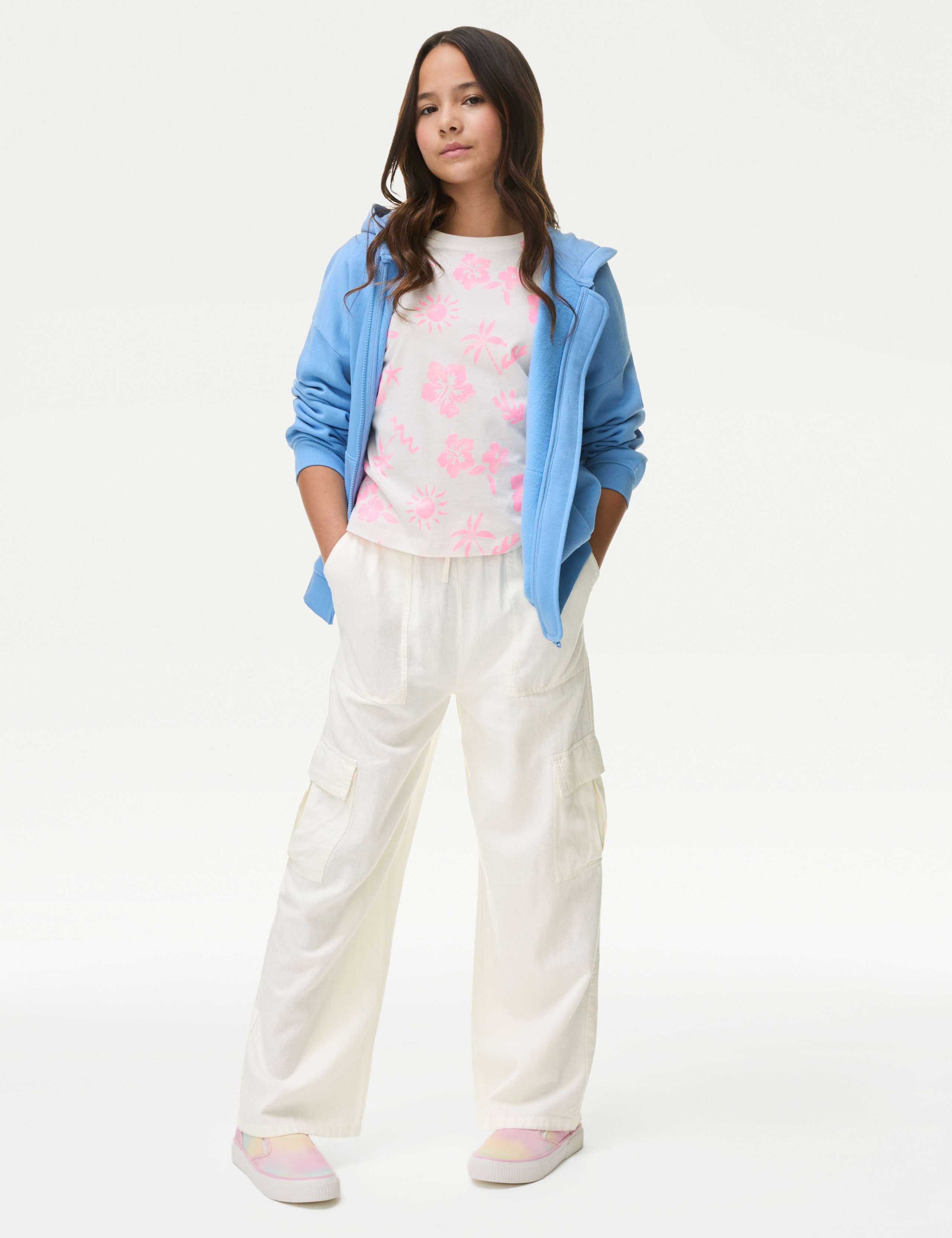 Linen Rich Wide Leg Cargo Trousers (6-16 Yrs) 1 of 5
