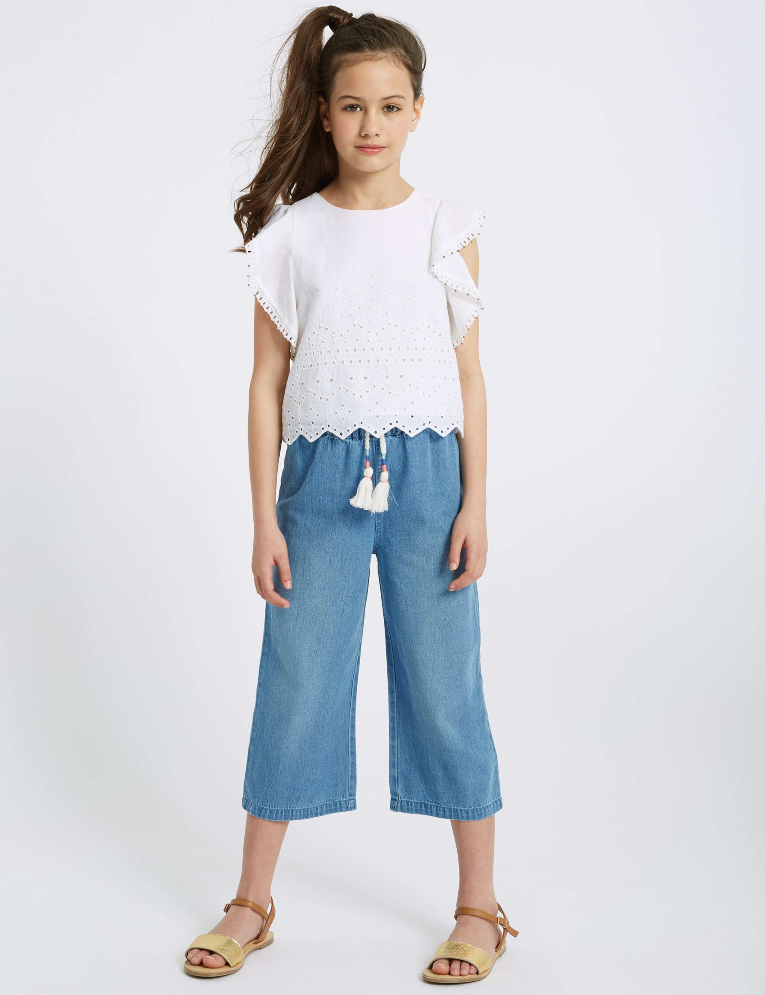 Denim Paper Bag Waist Culottes (3-16 Years) 1 of 4