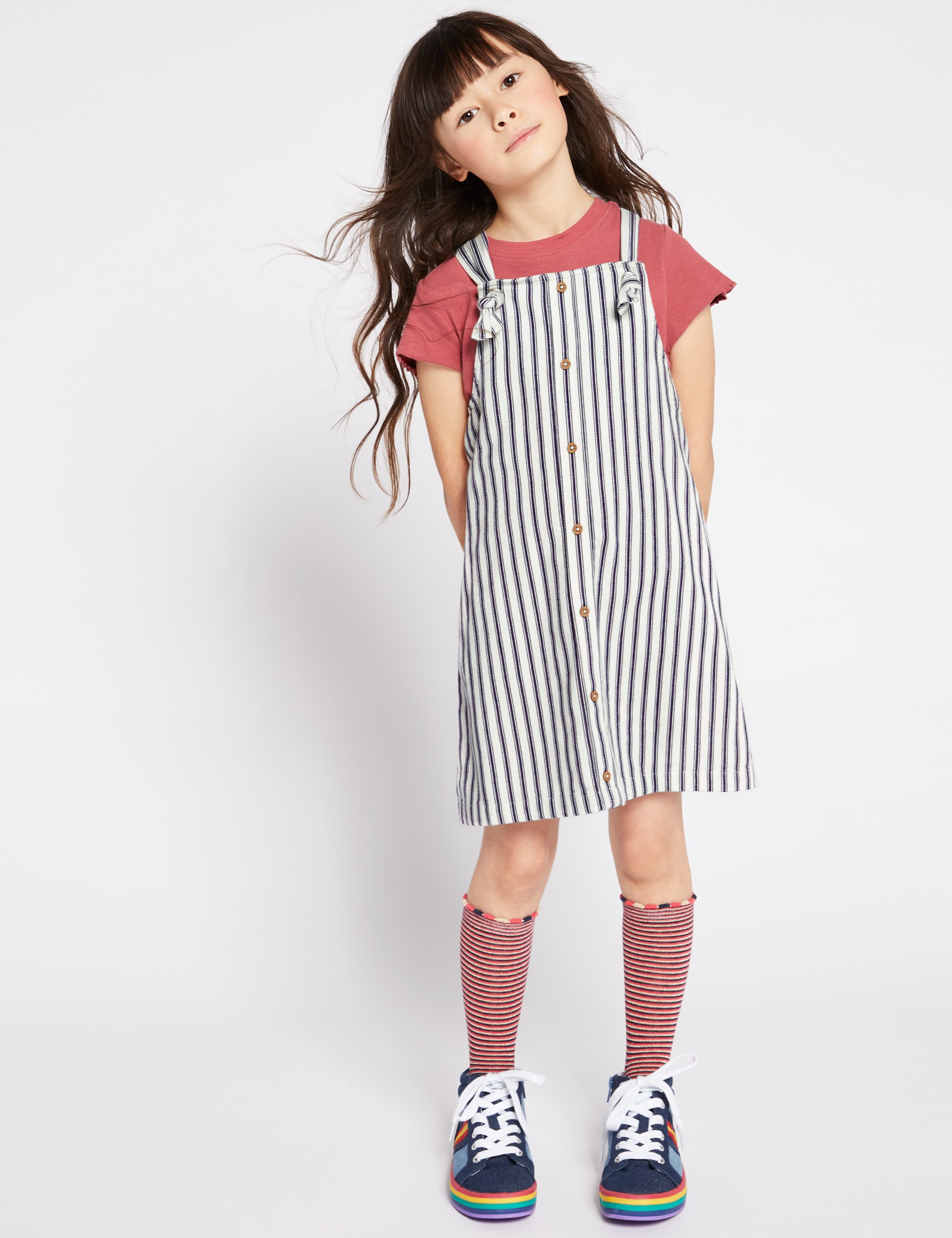 Pure Cotton Striped Pinafore (3-16 Years) 1 of 3