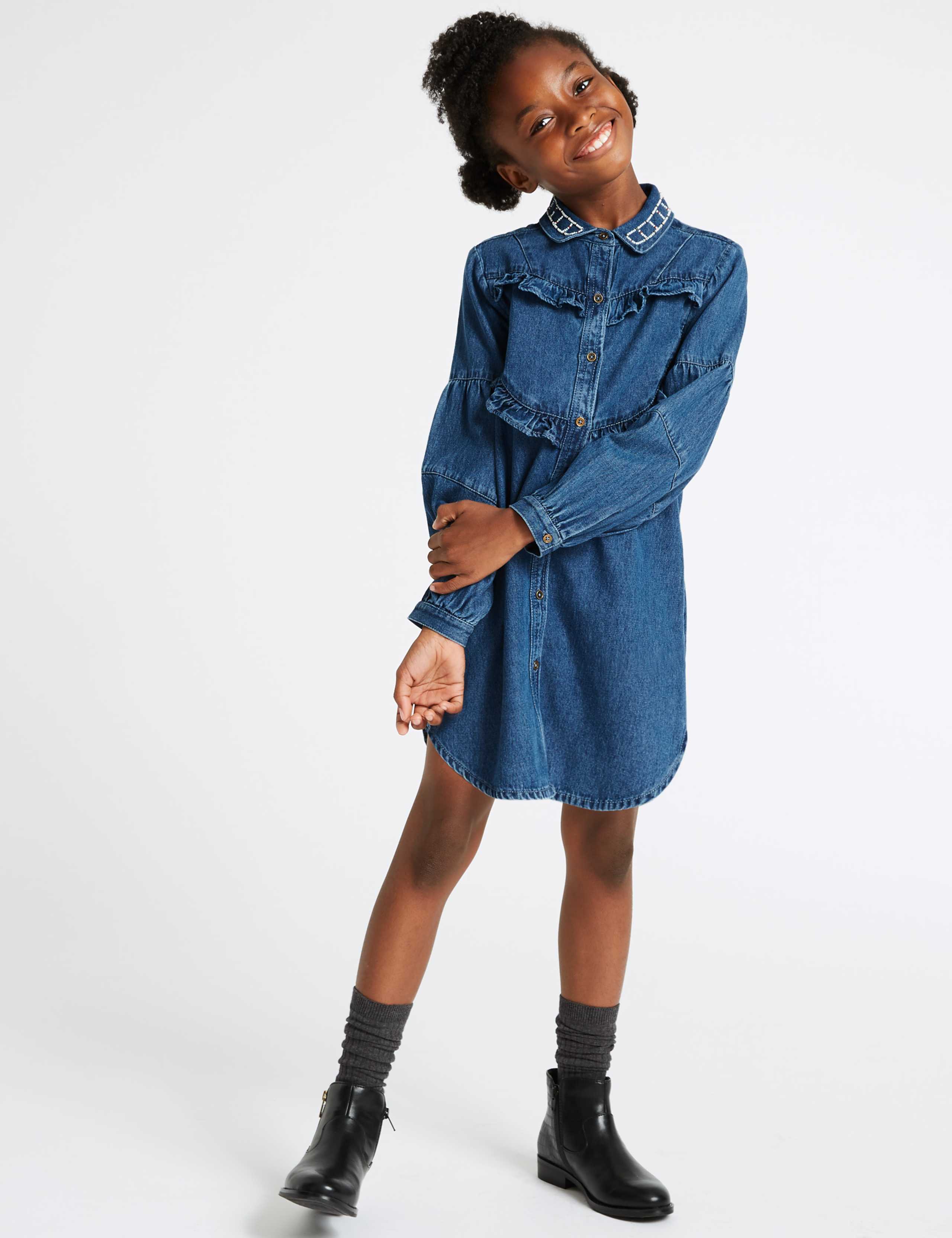 Frill Denim Dress (3-16 Years) 1 of 4