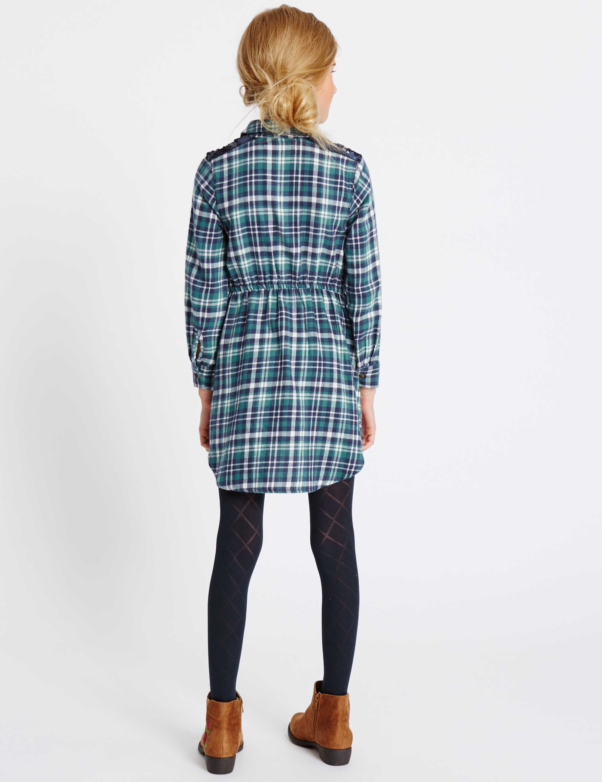 Checked Pure Cotton Shirt Dress (3-14 Years) 3 of 5