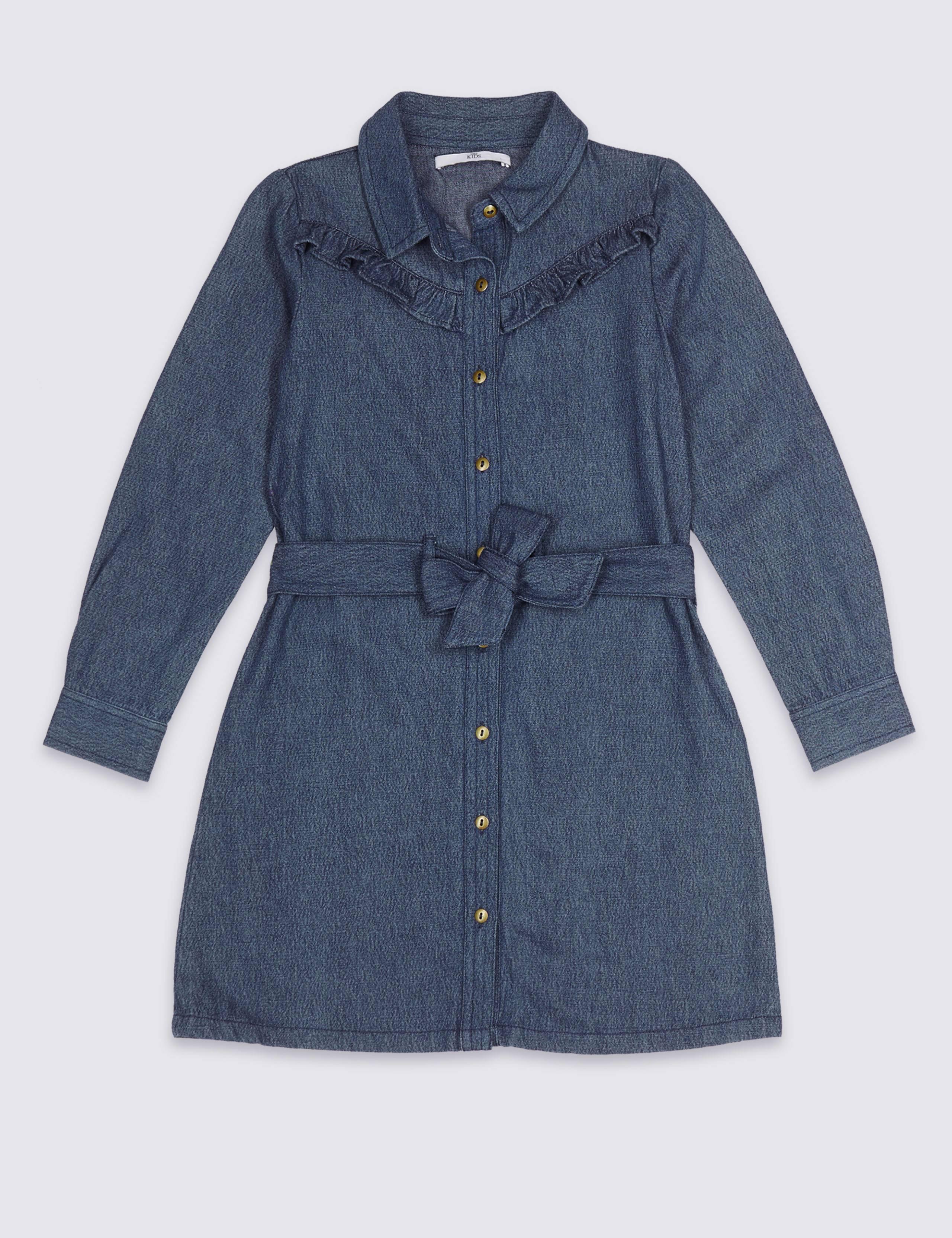 Denim Shirt Dress with Belt (3-14 Years) 2 of 6