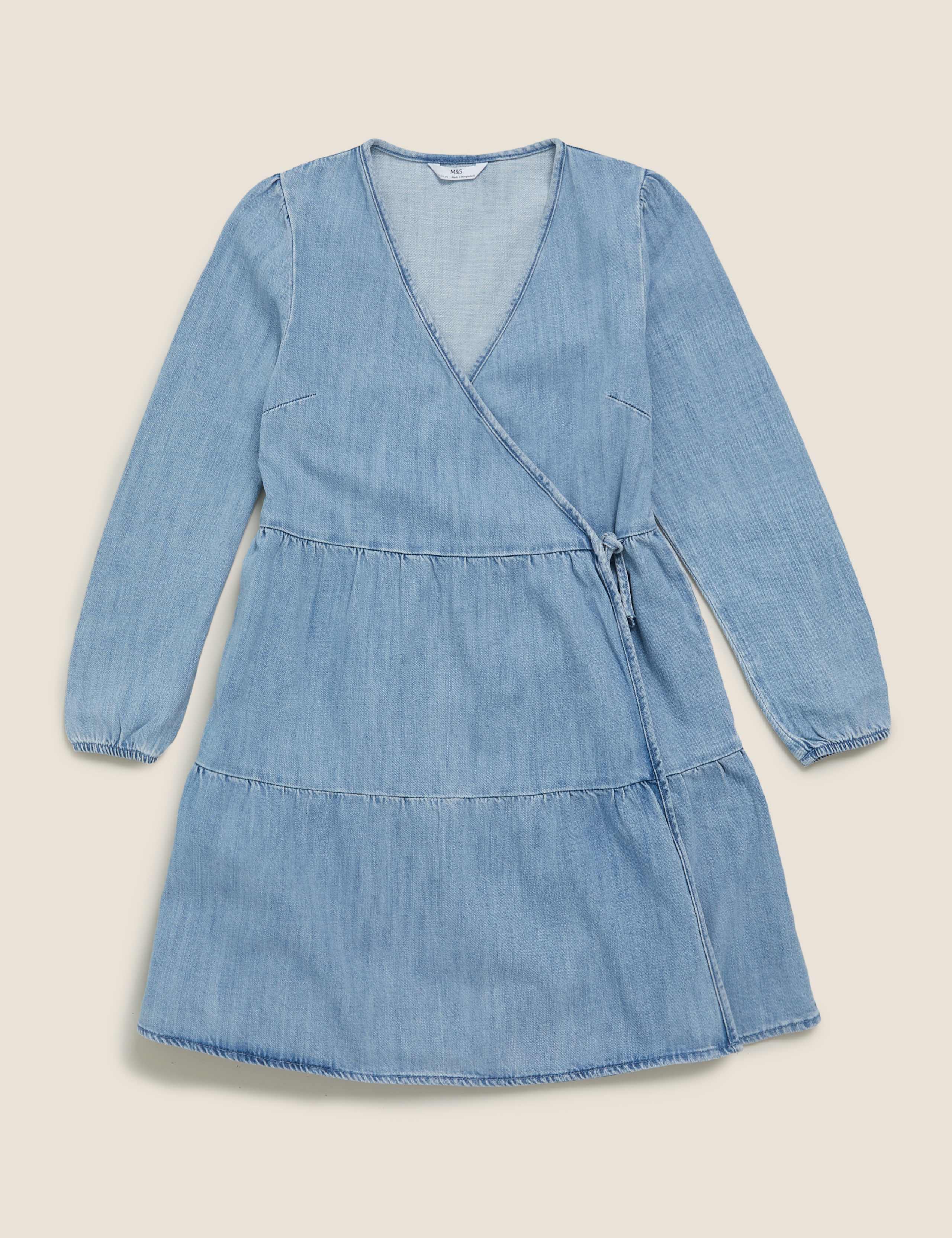 Denim Tiered Wrap Dress (6-14 Yrs) 2 of 4
