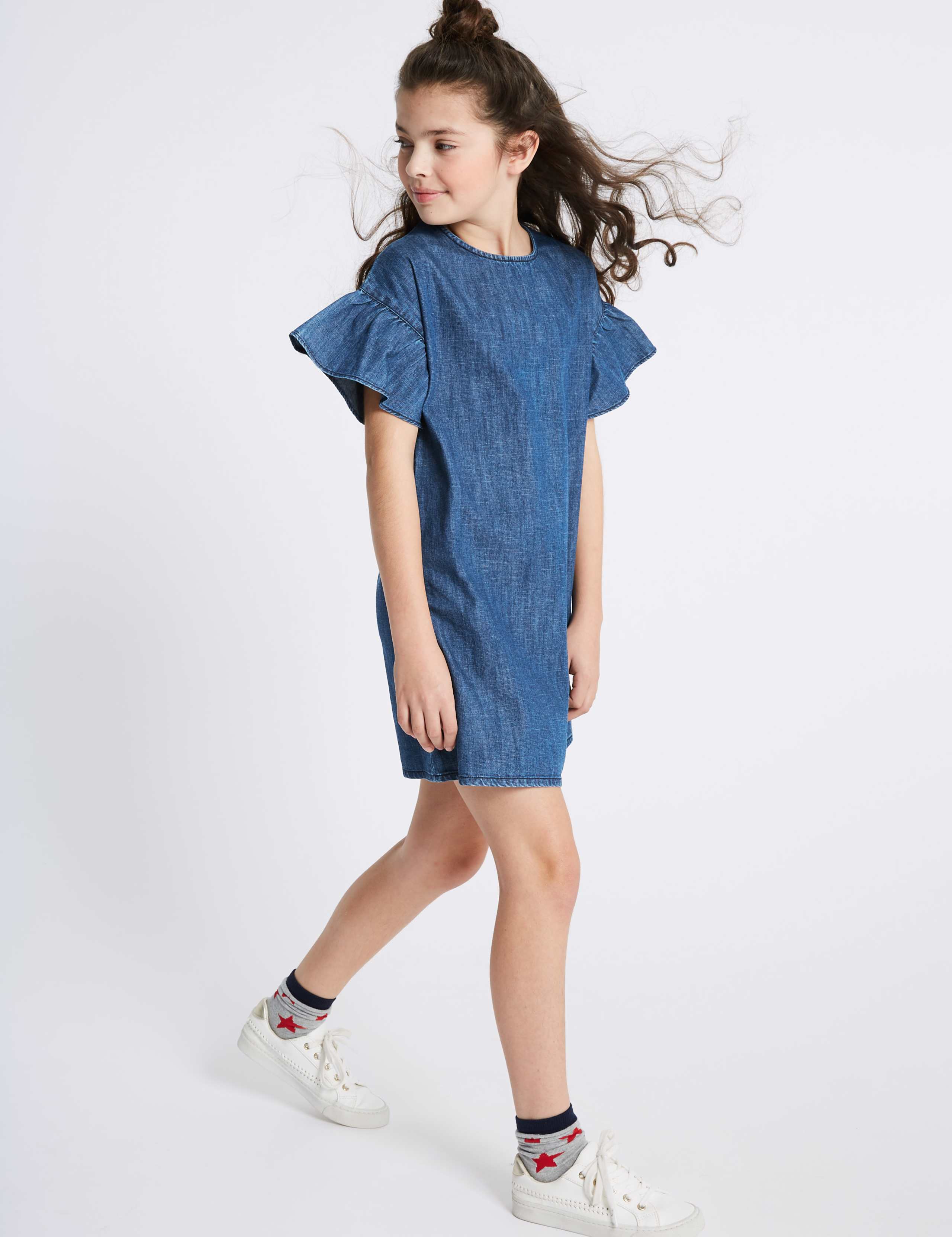 Denim Flared Sleeve Dress (3-16 Years) 1 of 6