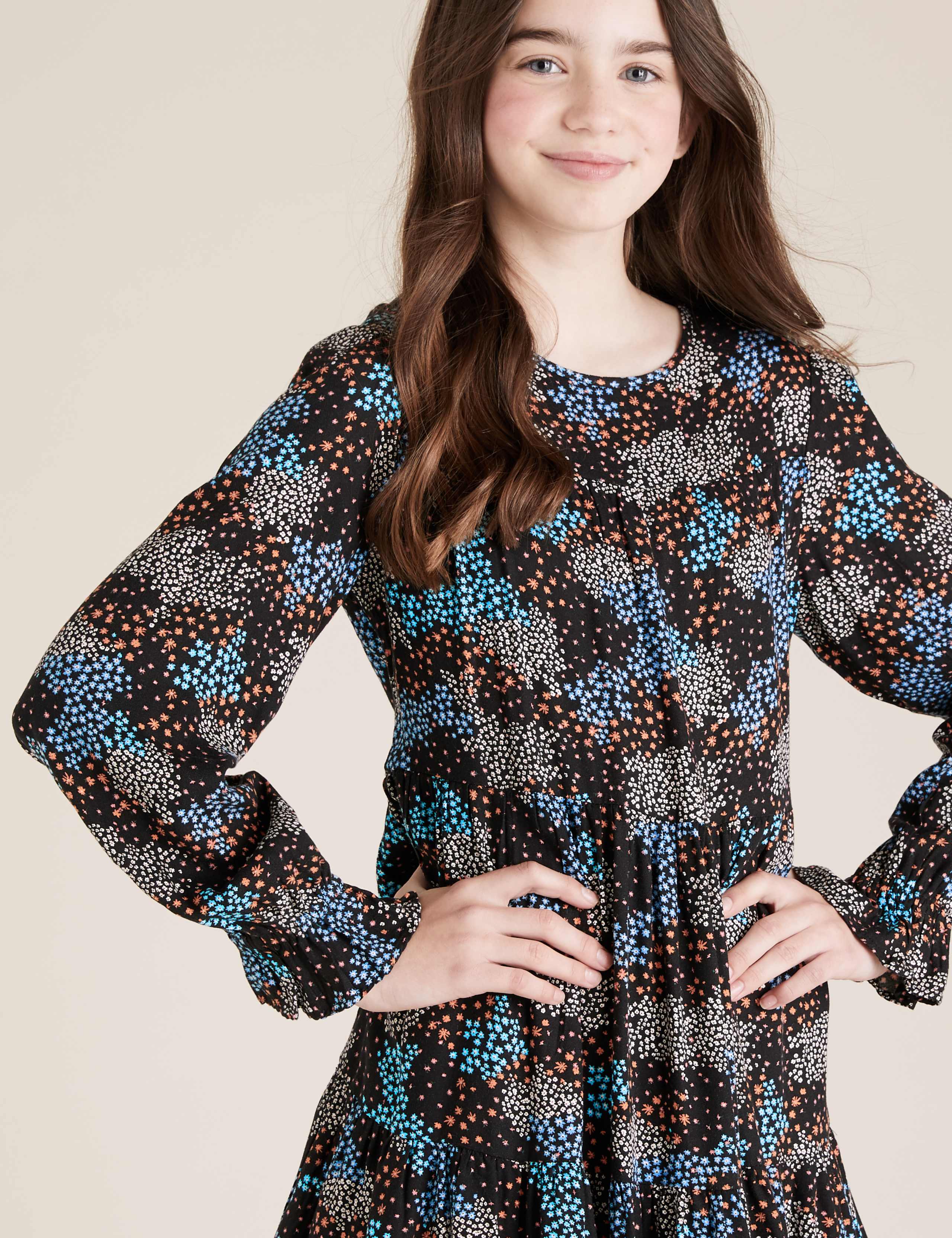 Woven Floral Tiered Dress (6-14 Yrs) 2 of 3