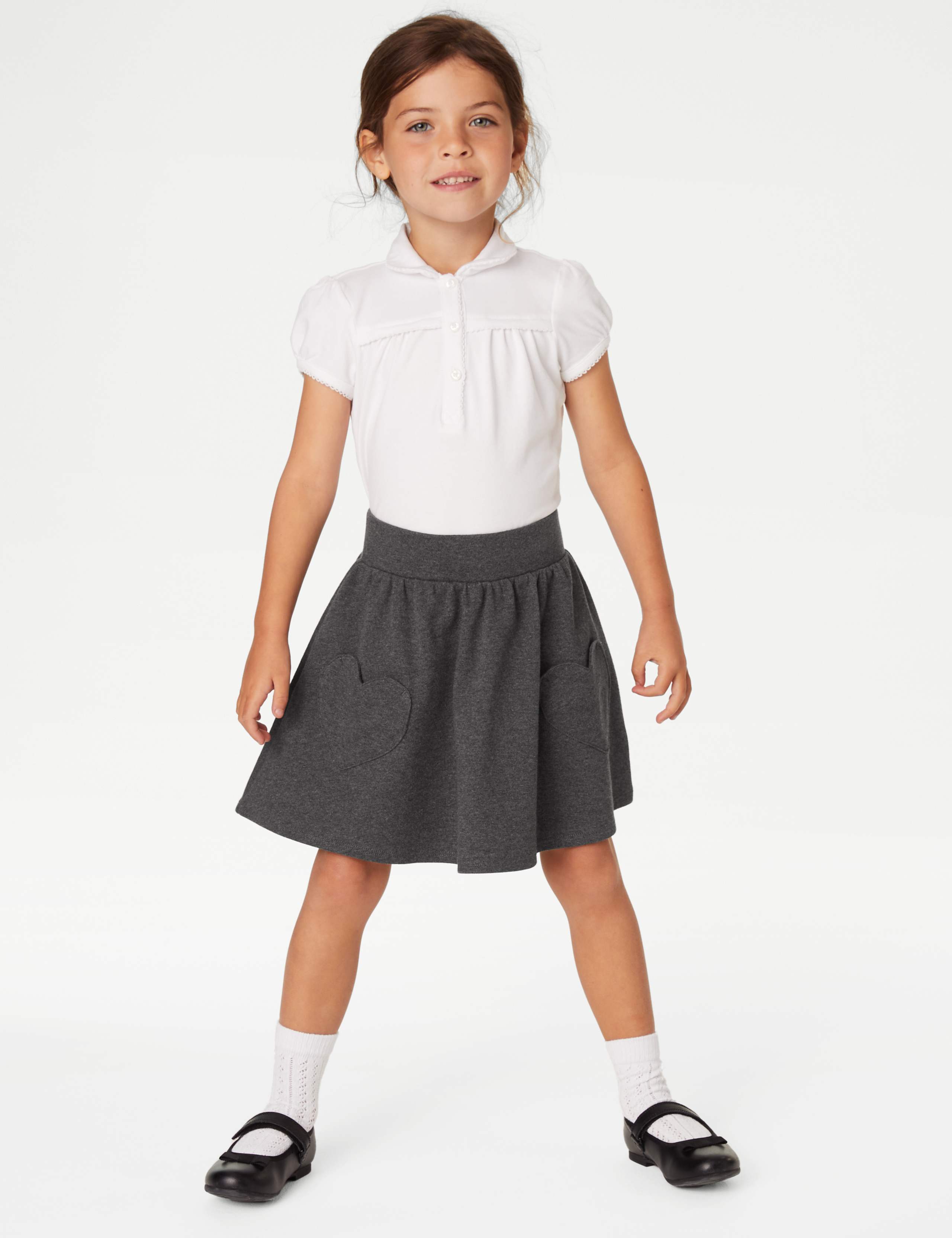 2 Pack Girls' Jersey Heart Pocket School Skirts (2-14 Yrs) 1 of 5
