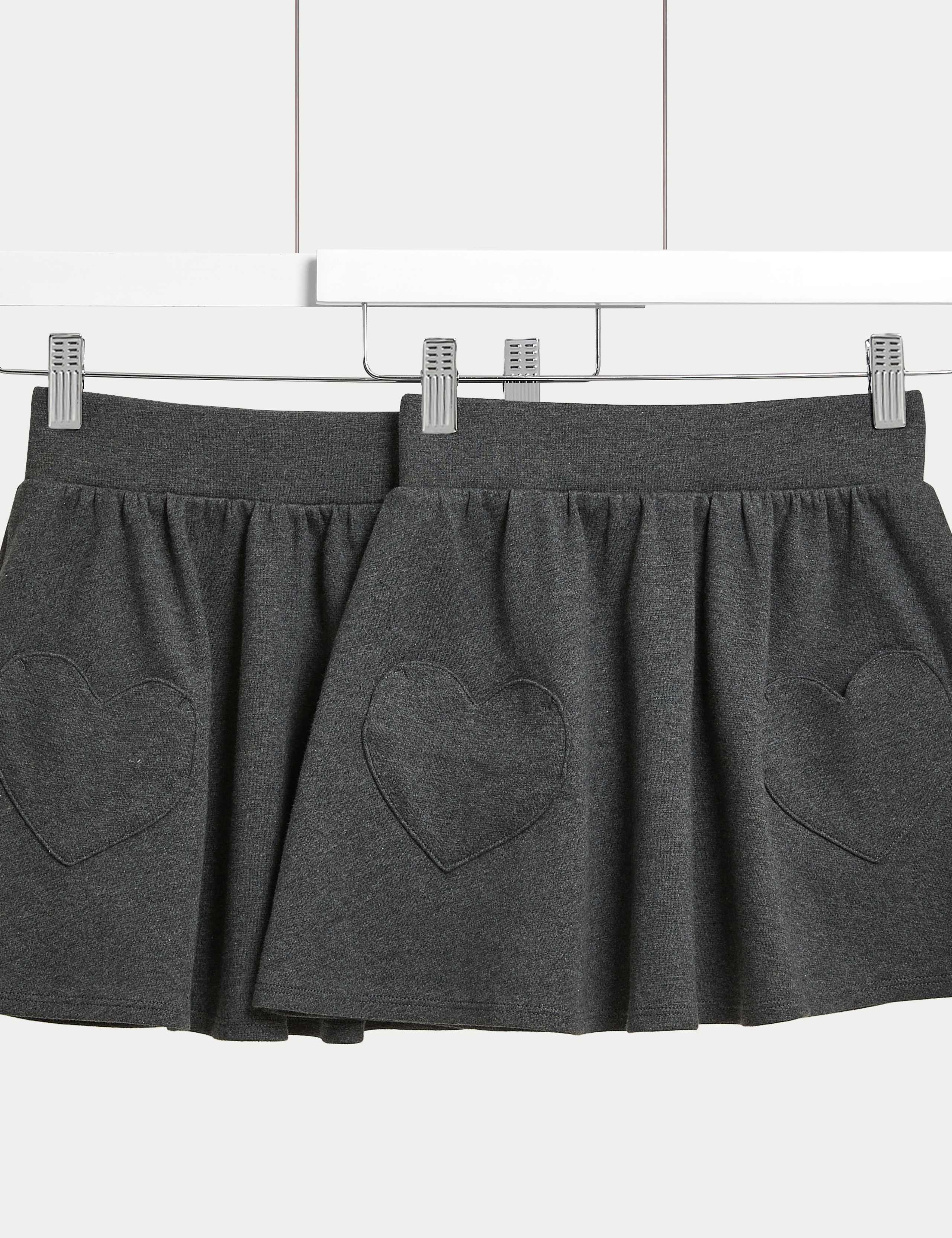 2 Pack Girls' Jersey Heart Pocket School Skirts (2-14 Yrs) 2 of 5