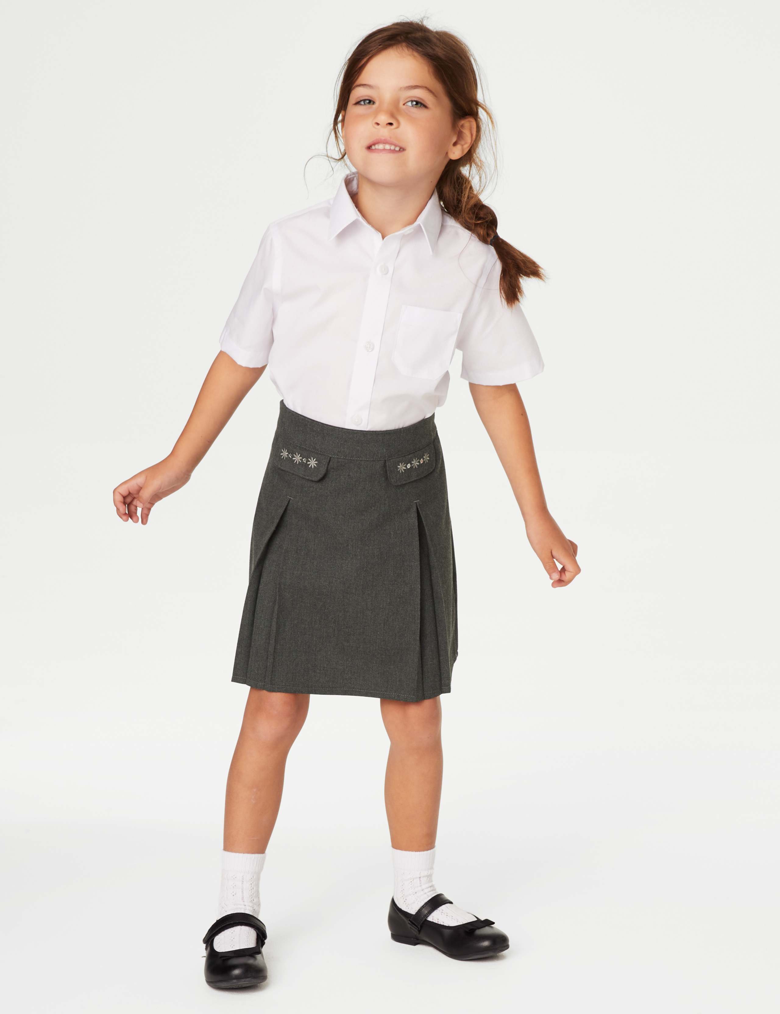 2 Pack Girls' Embroidered School Skirts (2-18 Yrs) 1 of 4