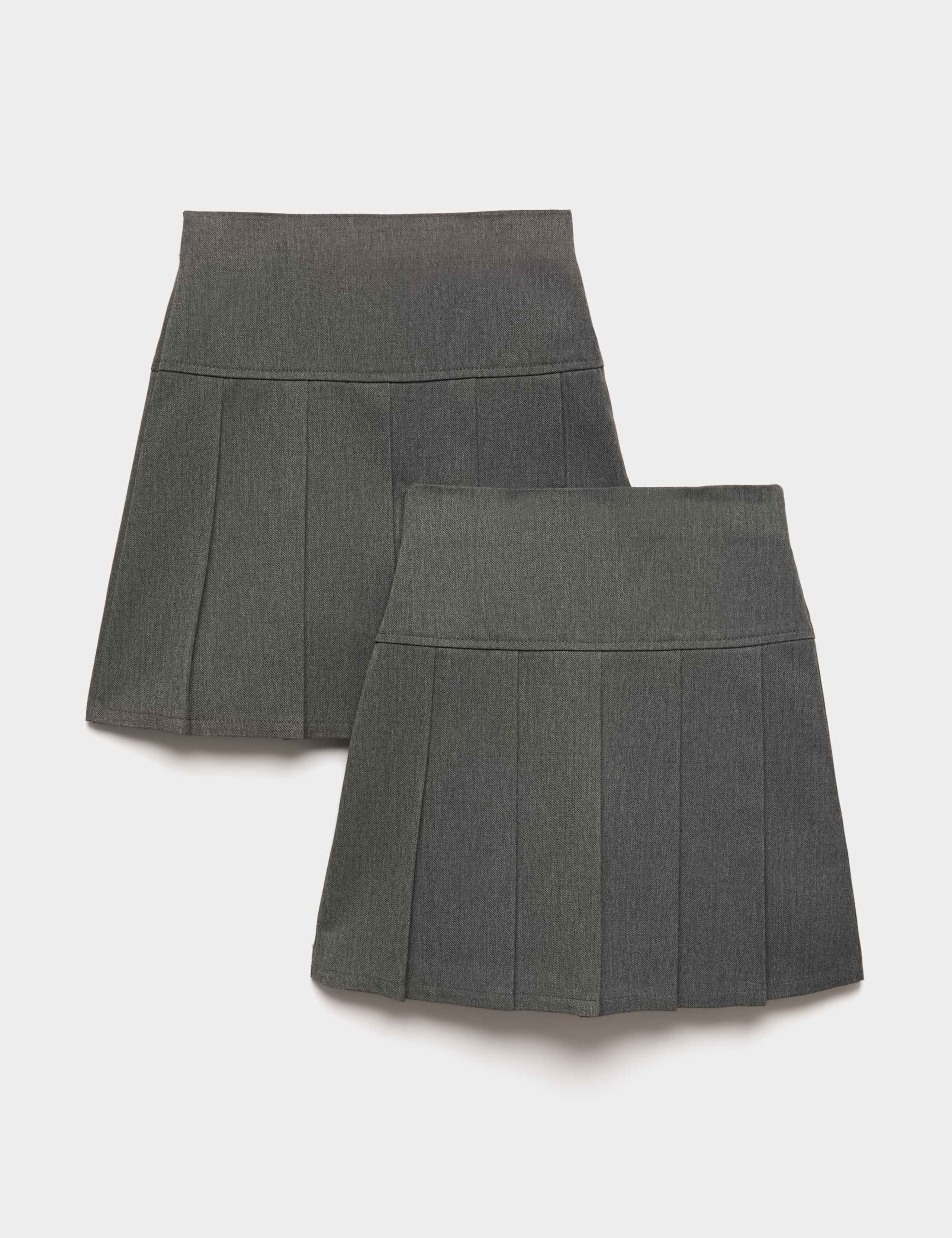 2 Pack Girls' Slim Permanent Pleats School Skirts (2-18 Yrs) 1 of 2