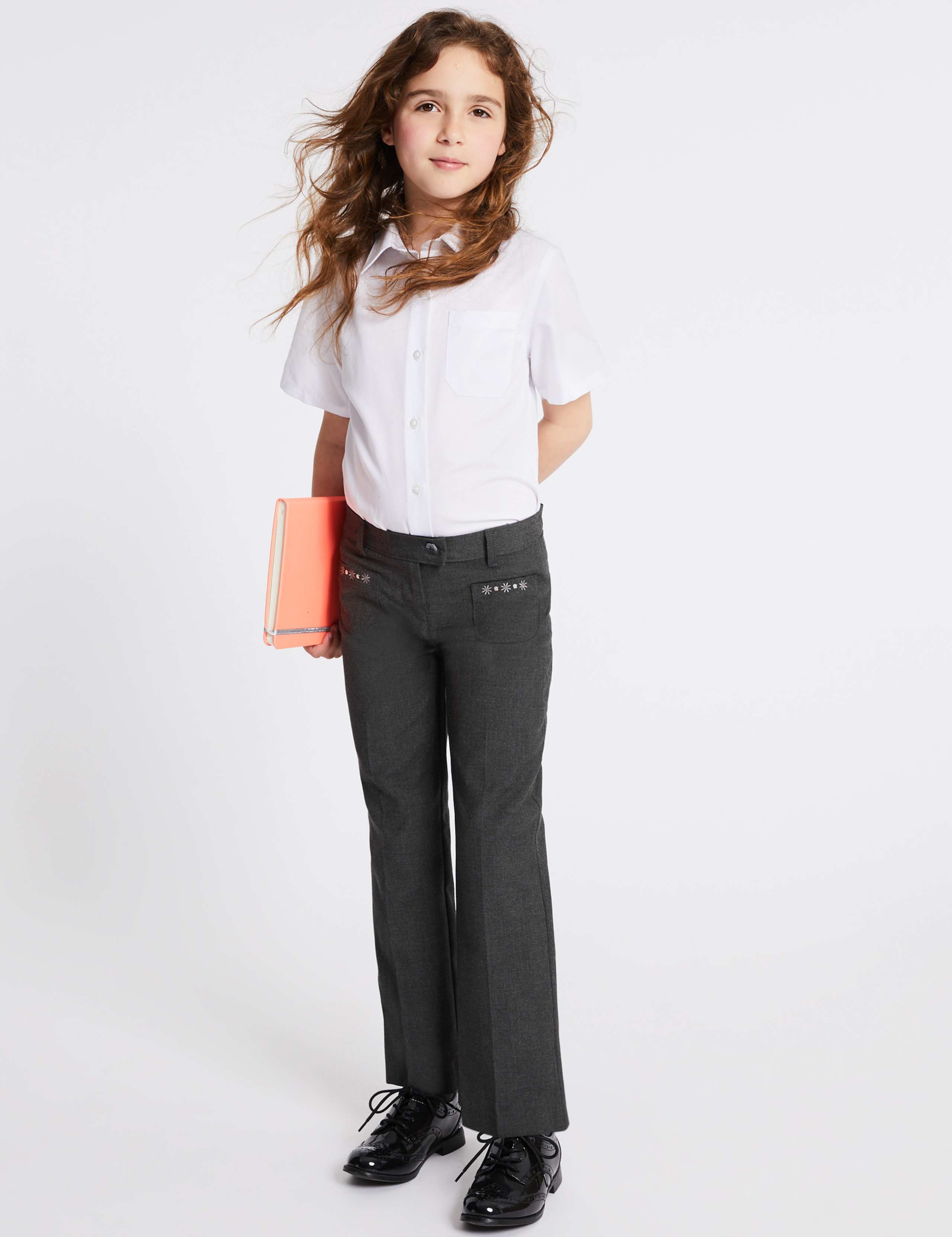 Girls' Regular Leg Embroidered School Trousers 1 of 6