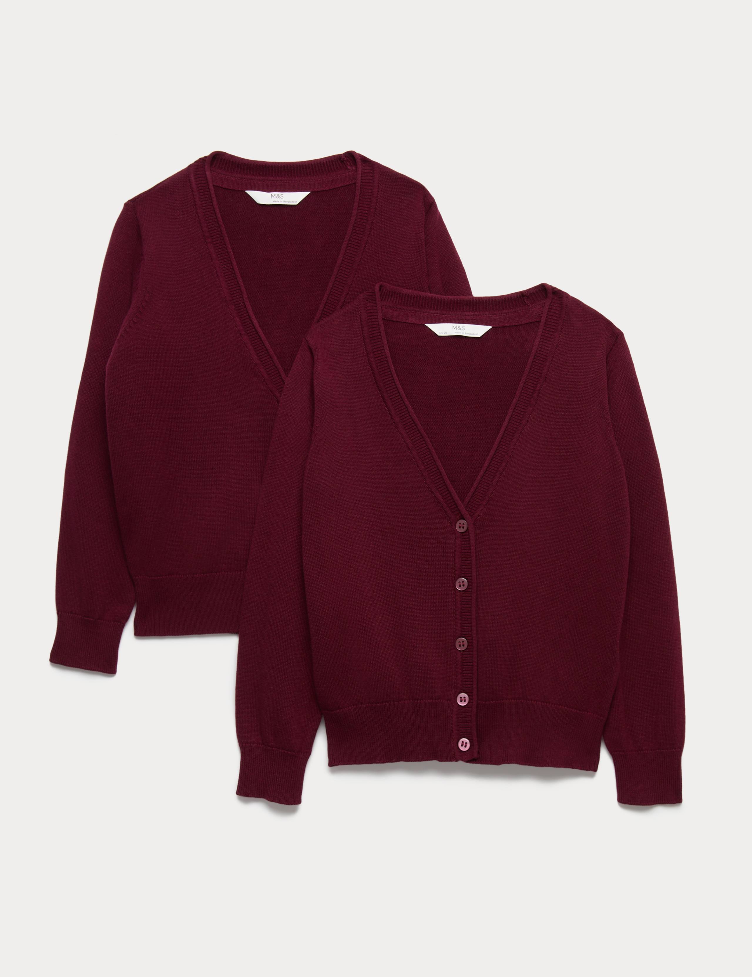 2 Pack Girls' Pure Cotton School Cardigan (3-18 Yrs) 1 of 2