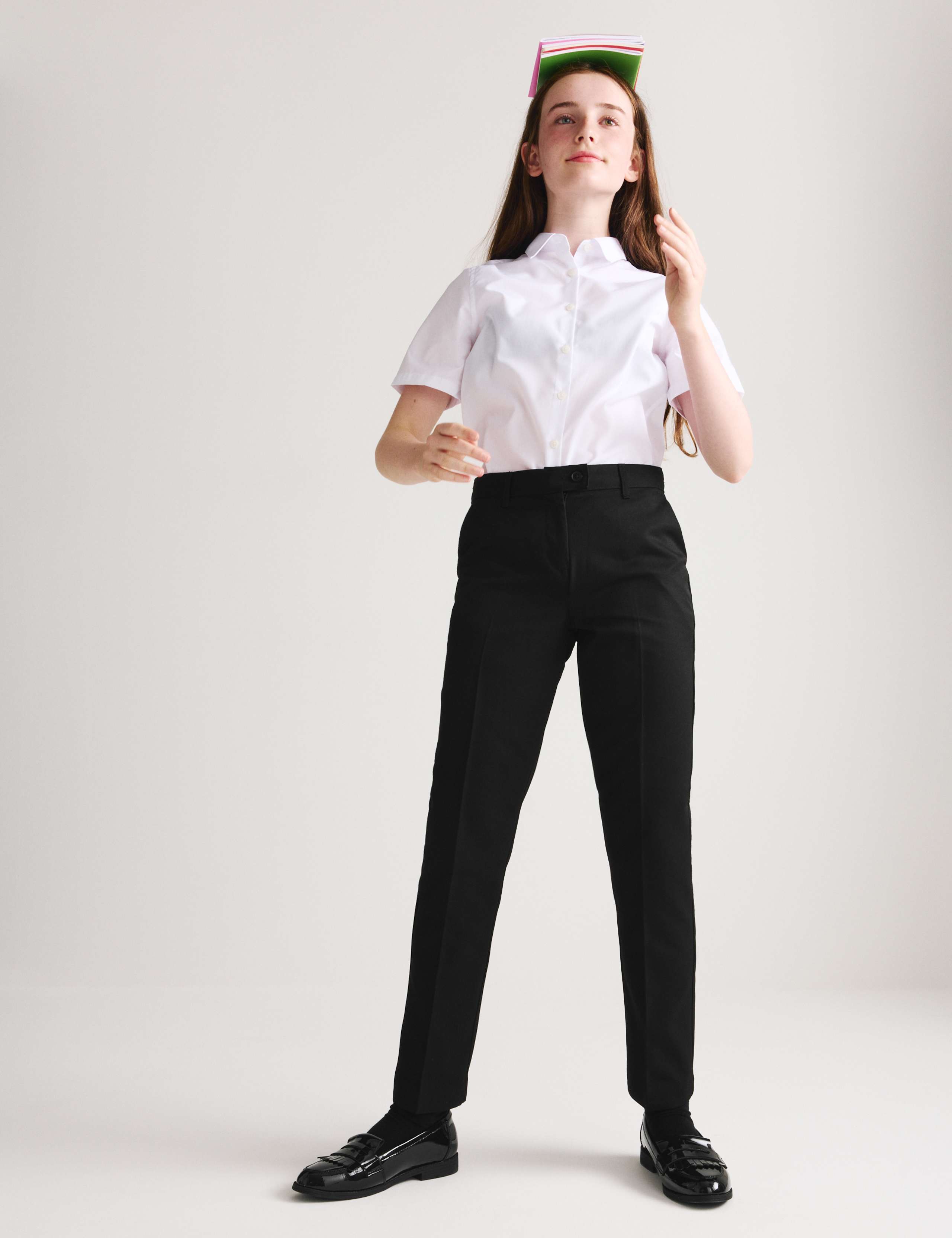 2 Pack Girls' Slim Leg School Trousers (2-18 Yrs) 7 of 8