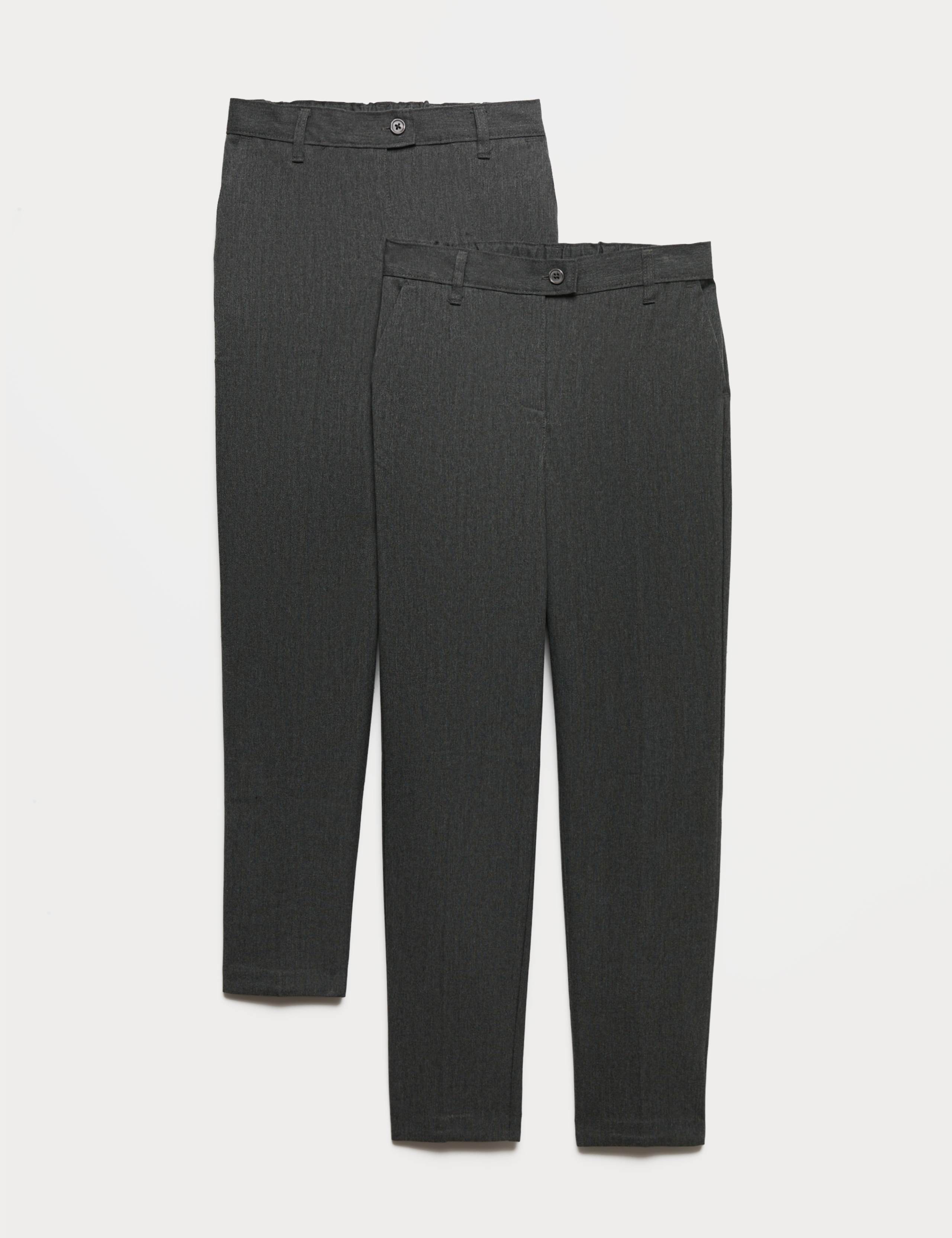 2 Pack Girls' Regular Leg Slim Waist School Trousers 1 of 2