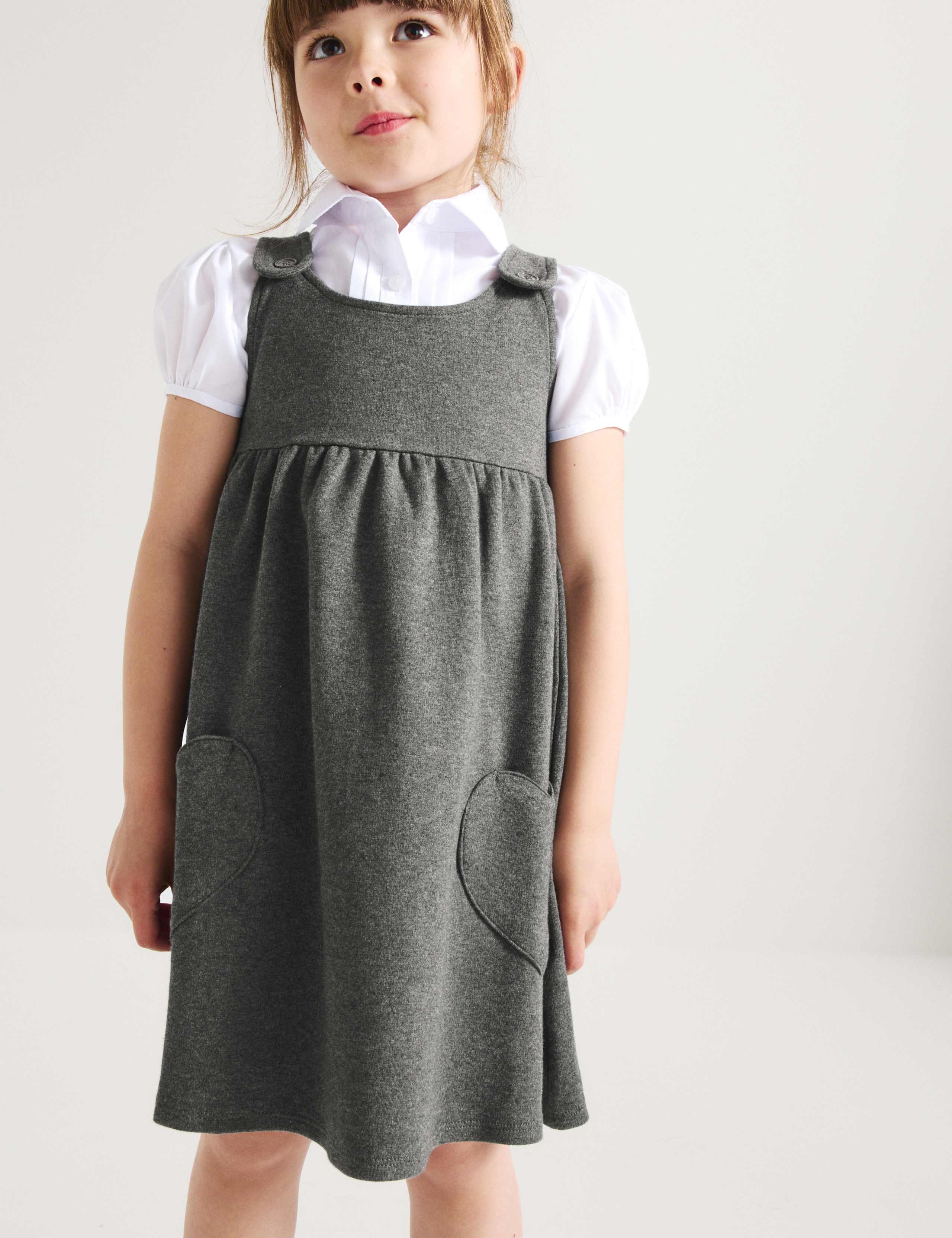 Girls Jersey Heart Pocket School Pinafore (2-12 Yrs) 6 of 7