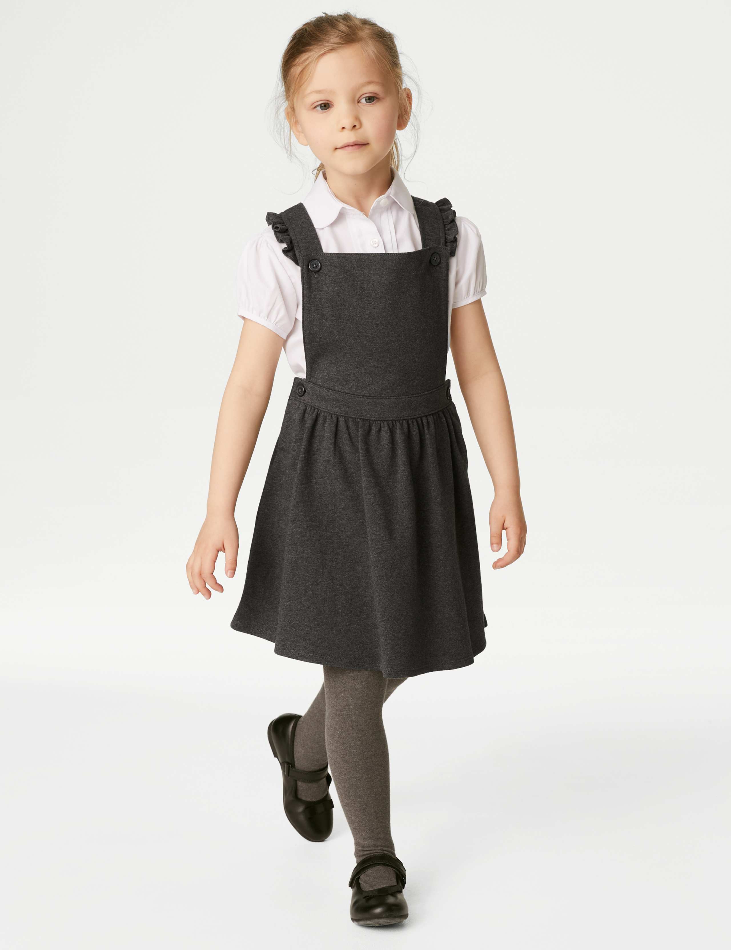 Girls' Jersey Frilled School Pinafore (2-12 Yrs) 1 of 5