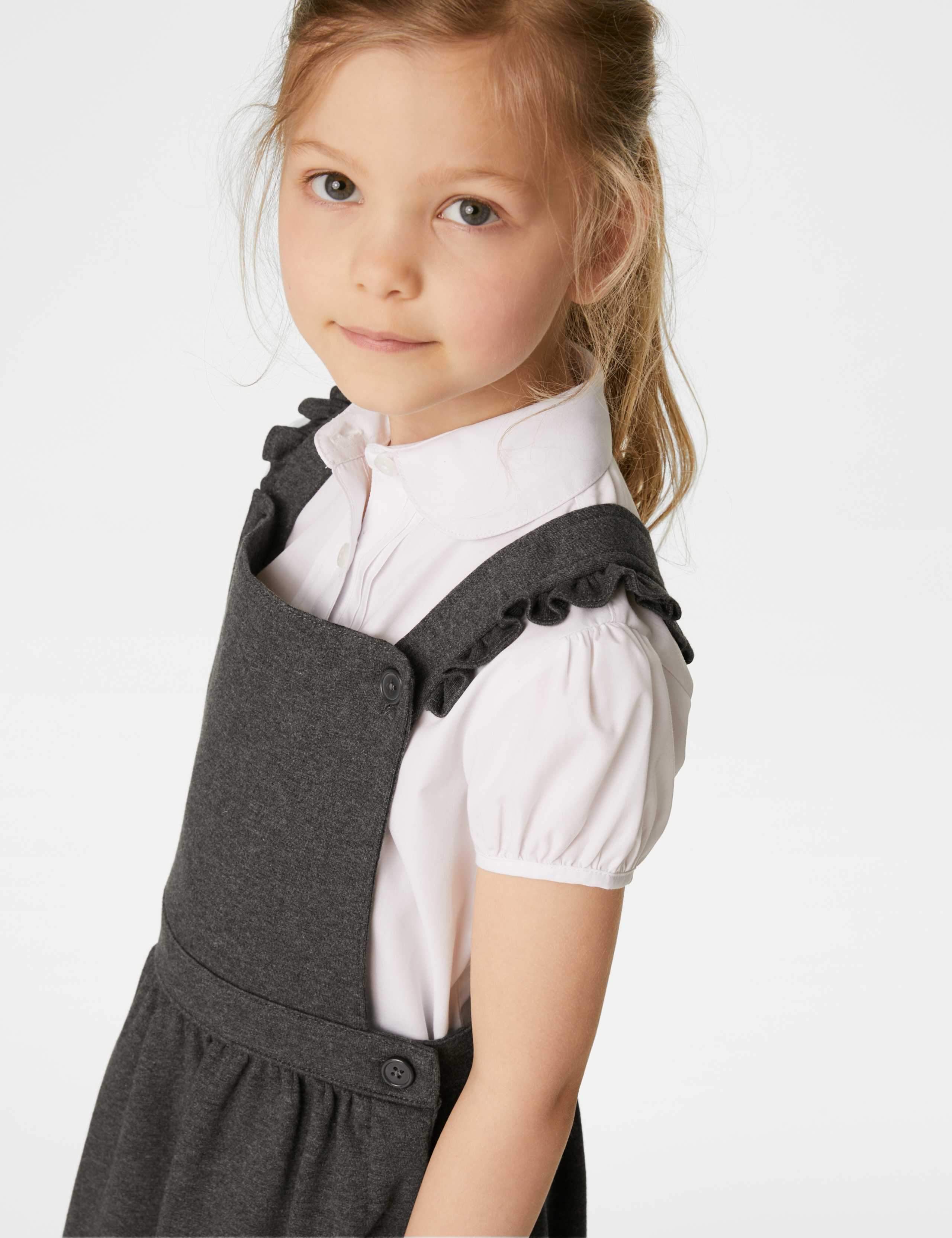Girls' Jersey Frilled School Pinafore (2-12 Yrs) 3 of 5