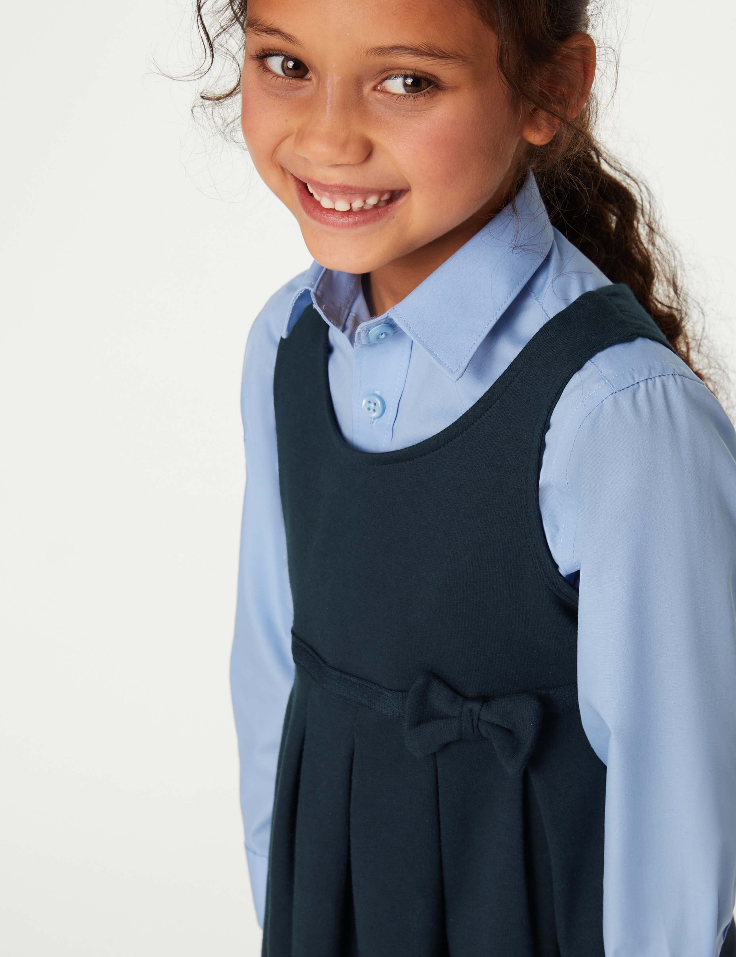 2pk Girls' Jersey Bow School Pinafores (2-12 Yrs) 3 of 5