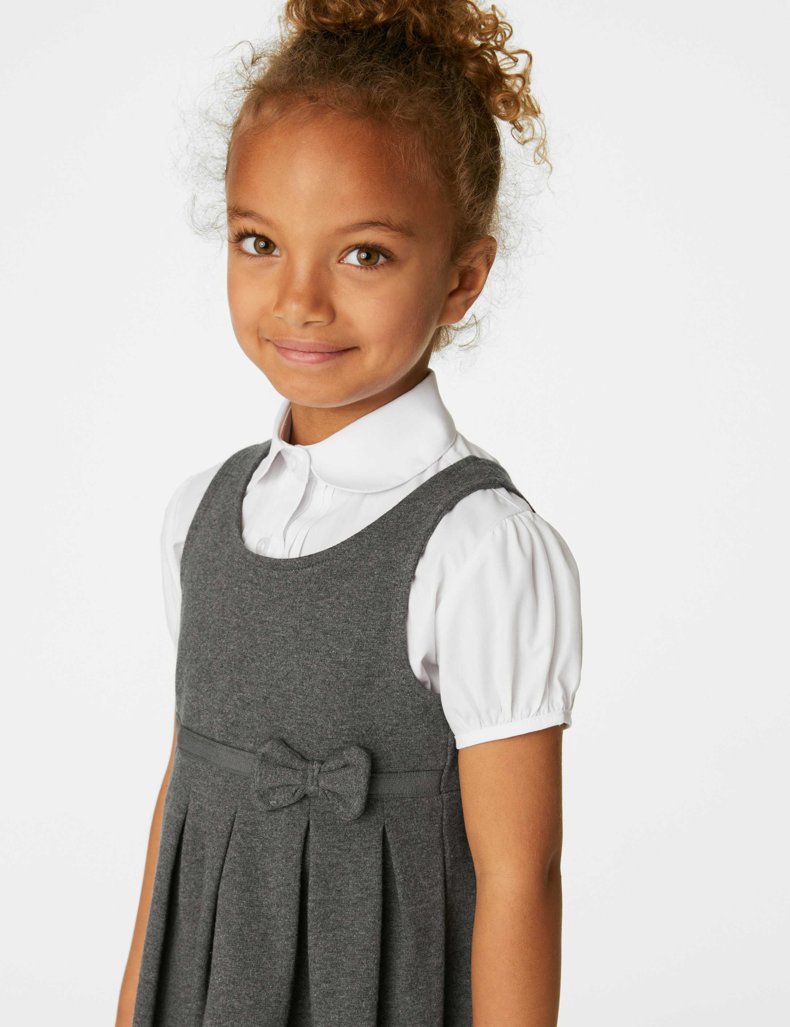 2pk Girls' Jersey Bow School Pinafores (2-12 Yrs) 3 of 5