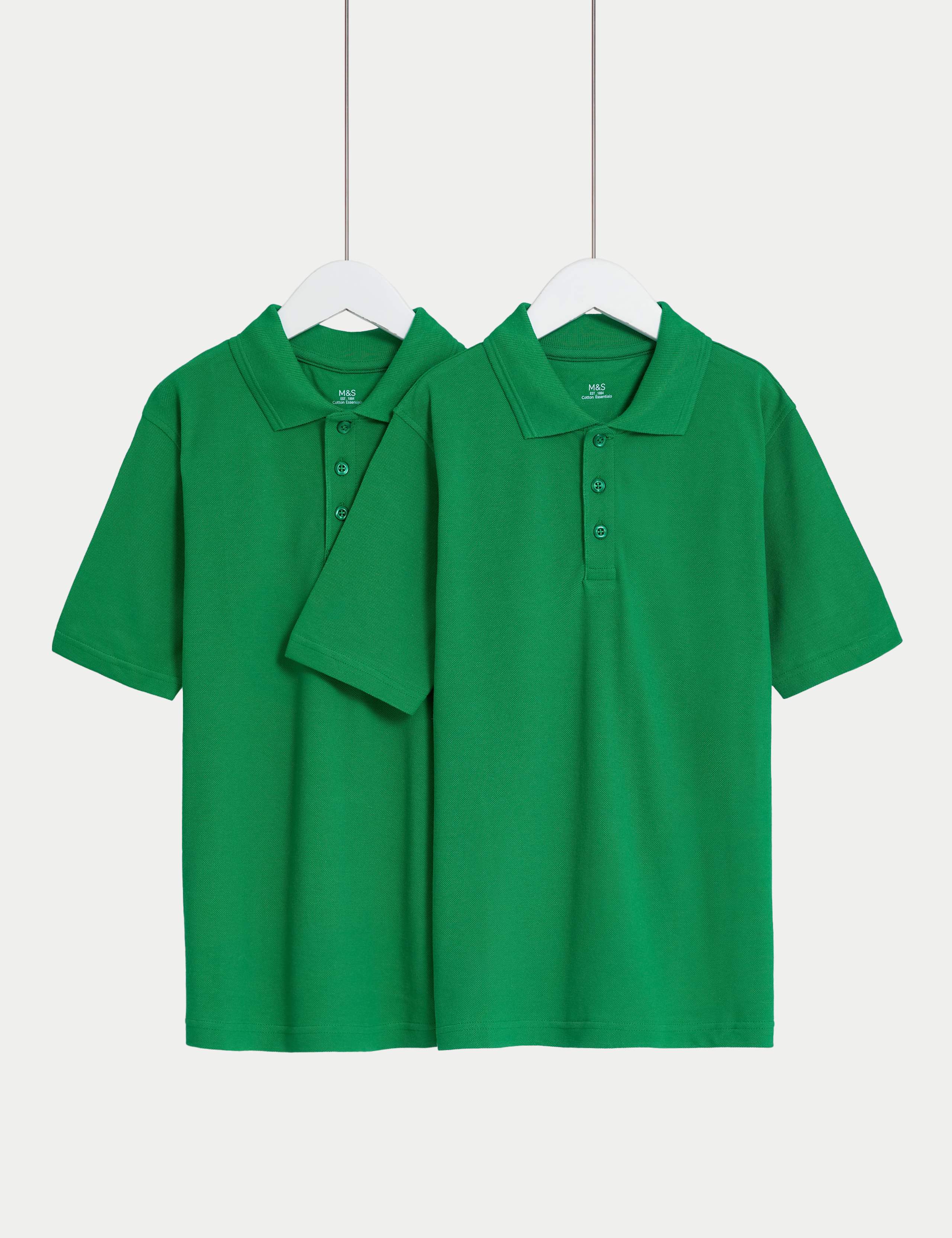 2 Pack Unisex Pure Cotton School Polo Shirts (2-18 Yrs) 1 of 1