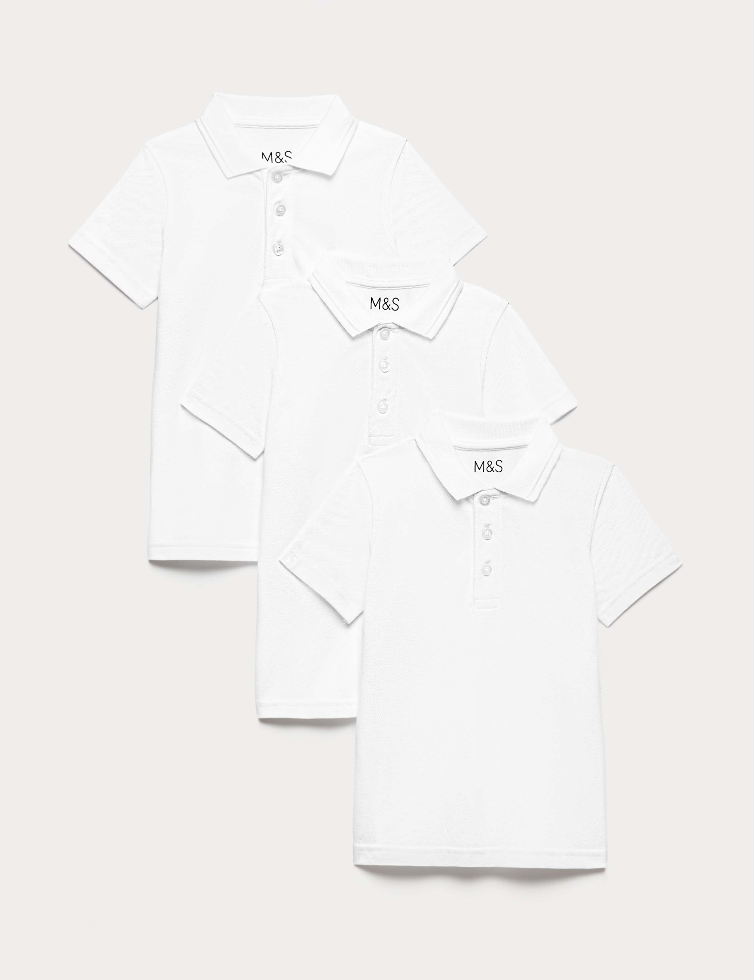 3pk Unisex Slim Fit Pure Cotton School Polo Shirts (2-18 Yrs) 1 of 3