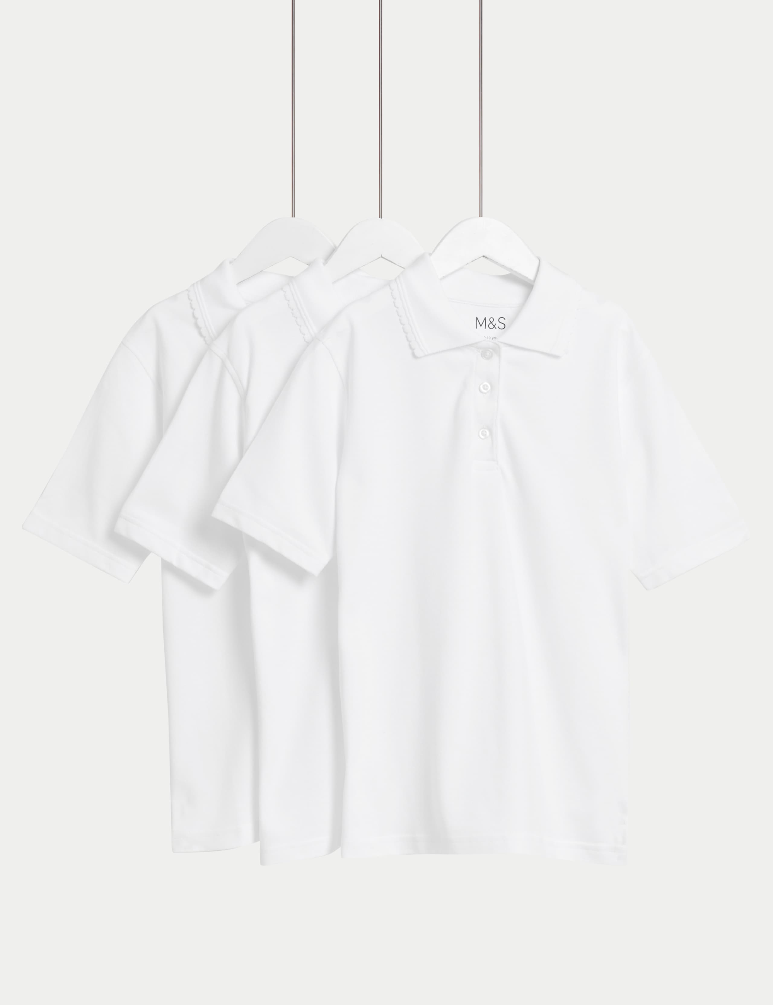 3 Pack Girls' Pure Cotton Regular Fit Stainaway Polo Shirt (2-18 Yrs) 1 of 2