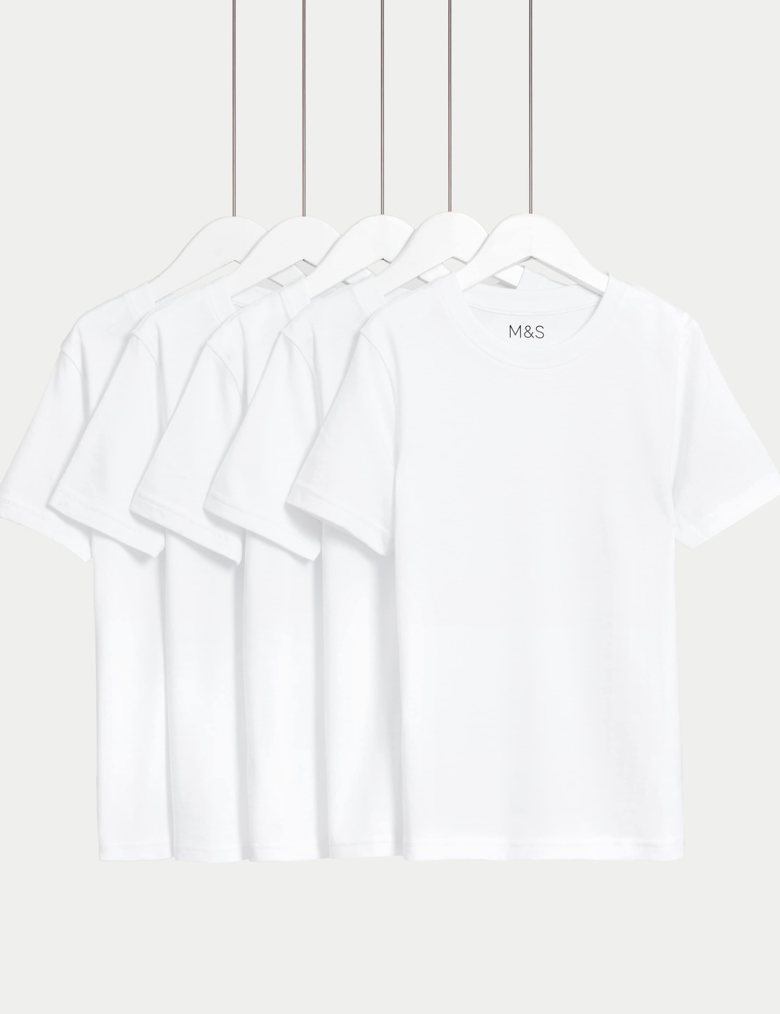 5 Pack Pure Cotton Stain Resist School T-Shirts (2-16 Yrs) 1 of 2