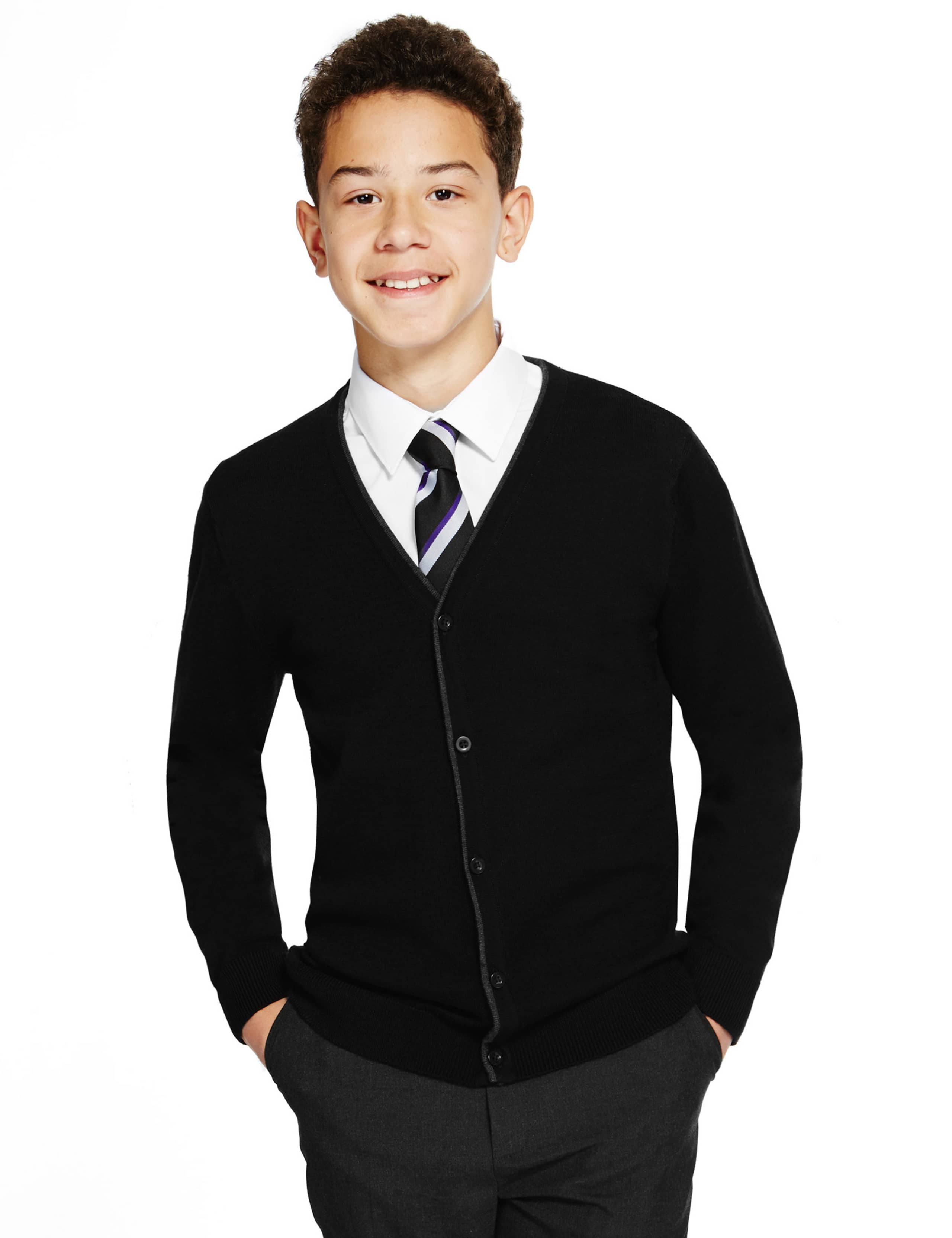 Senior Boys' Pure Merino Wool Easy Care Cardigan (Older Boys) 1 of 4