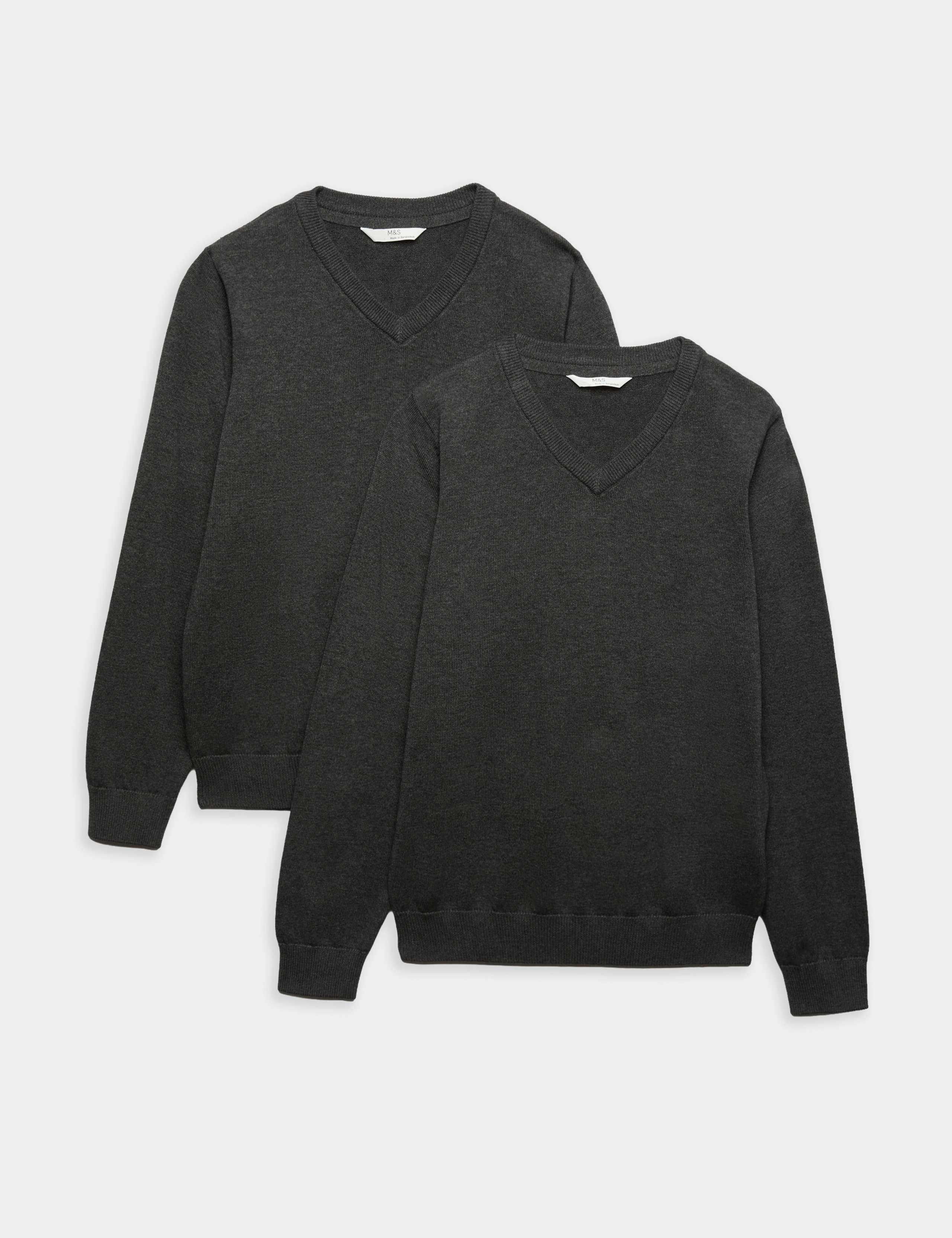 2 Pack Unisex Pure Cotton School Jumper (3-18 Yrs) 1 of 7